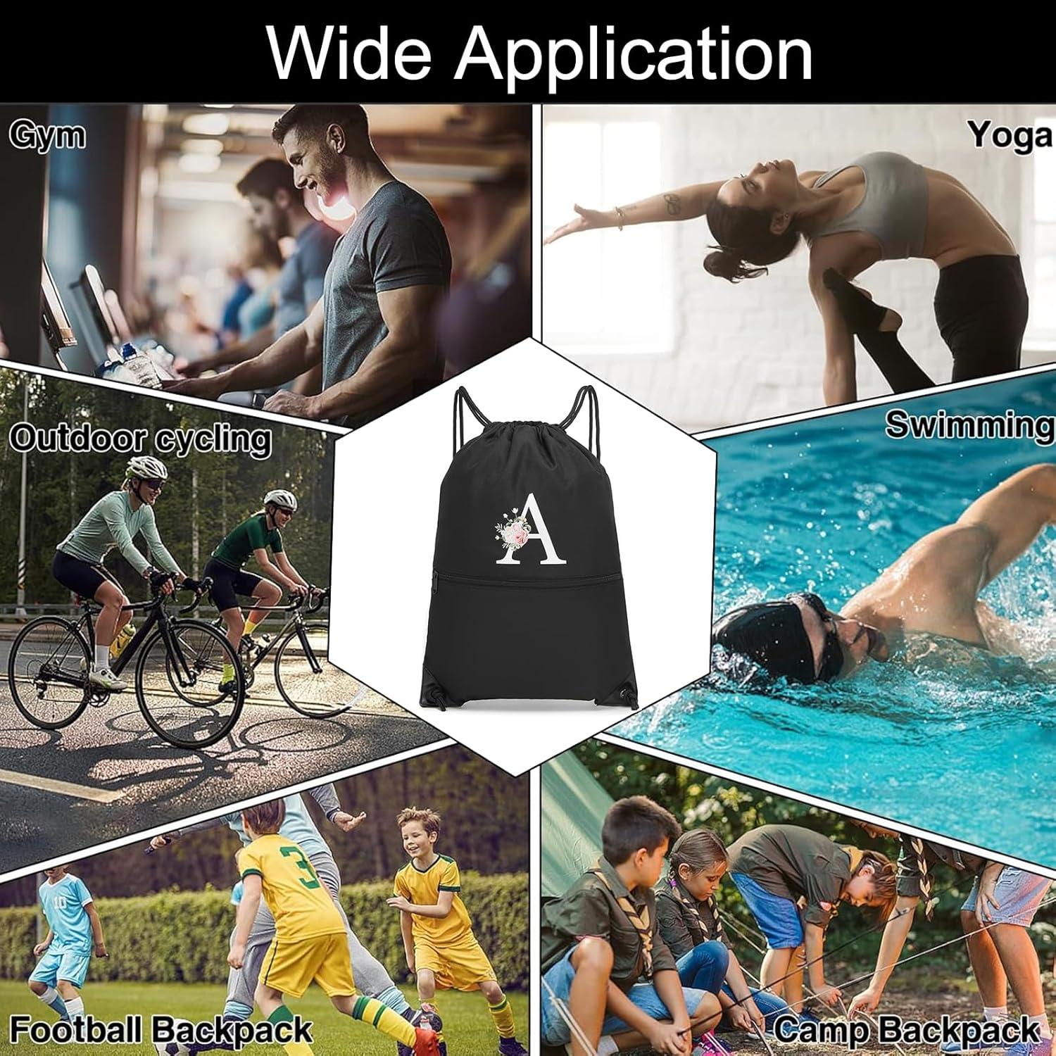 Mochila con Cordón Personalizada Negra Letra A - Resistente al Agua