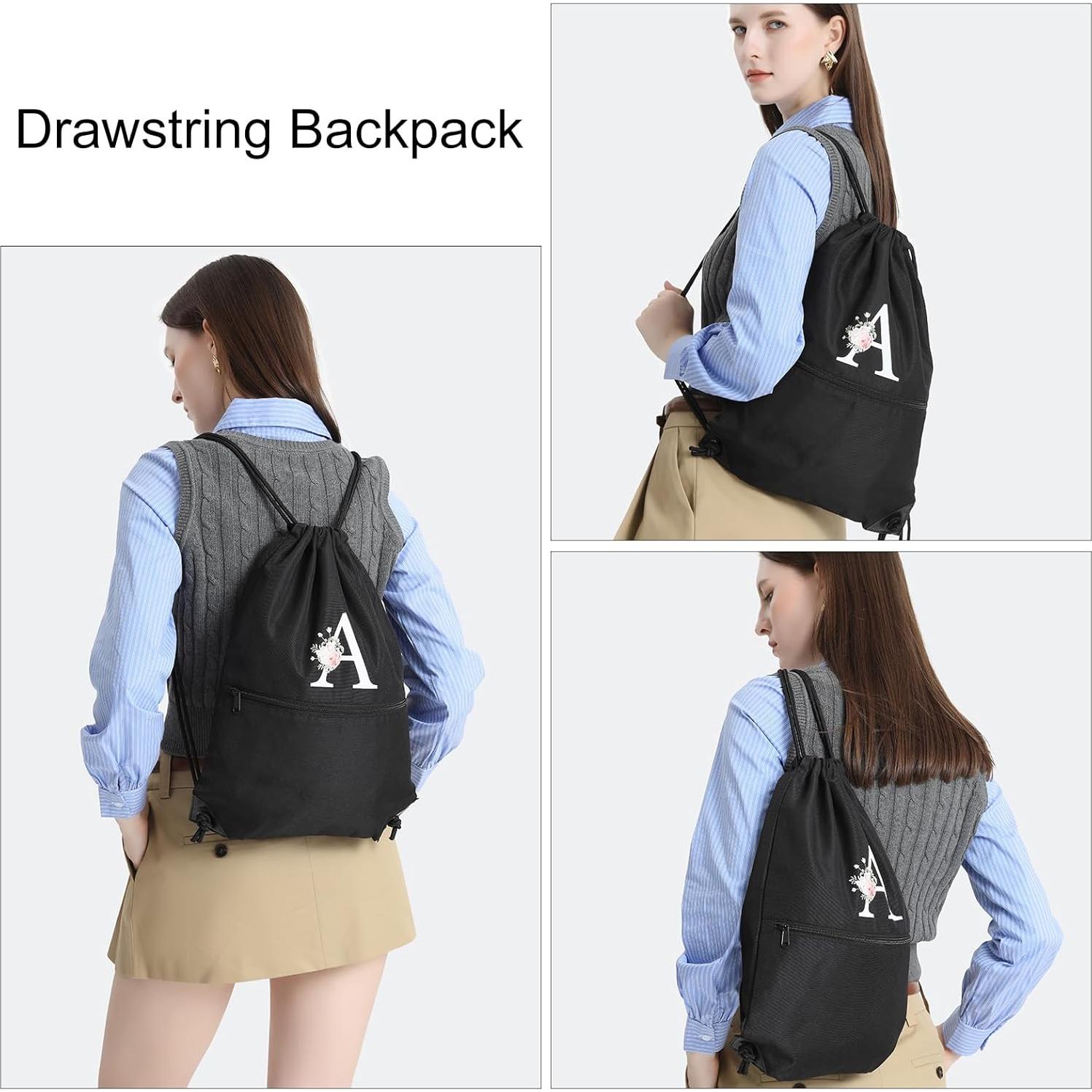 Mochila con Cordón Personalizada Negra Letra A - Resistente al Agua