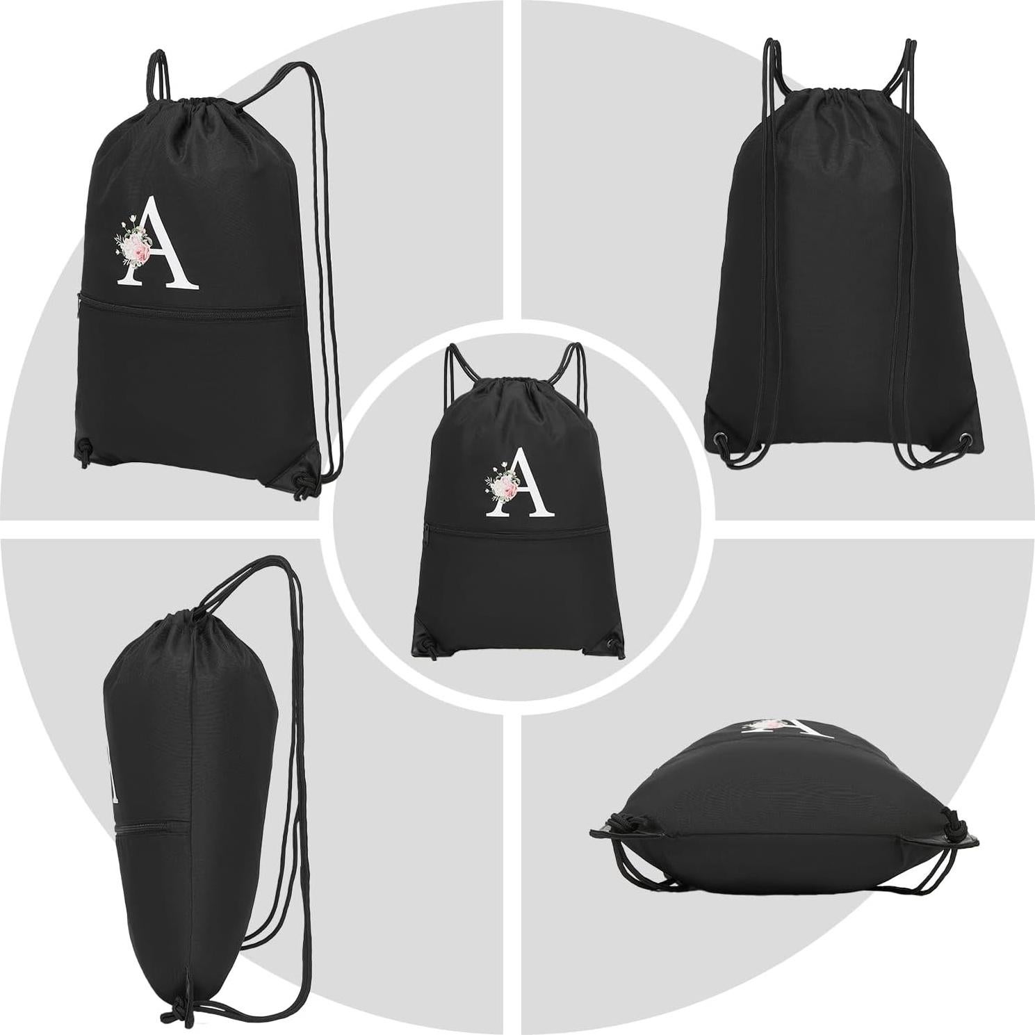 Mochila con Cordón Personalizada Negra Letra A - Resistente al Agua