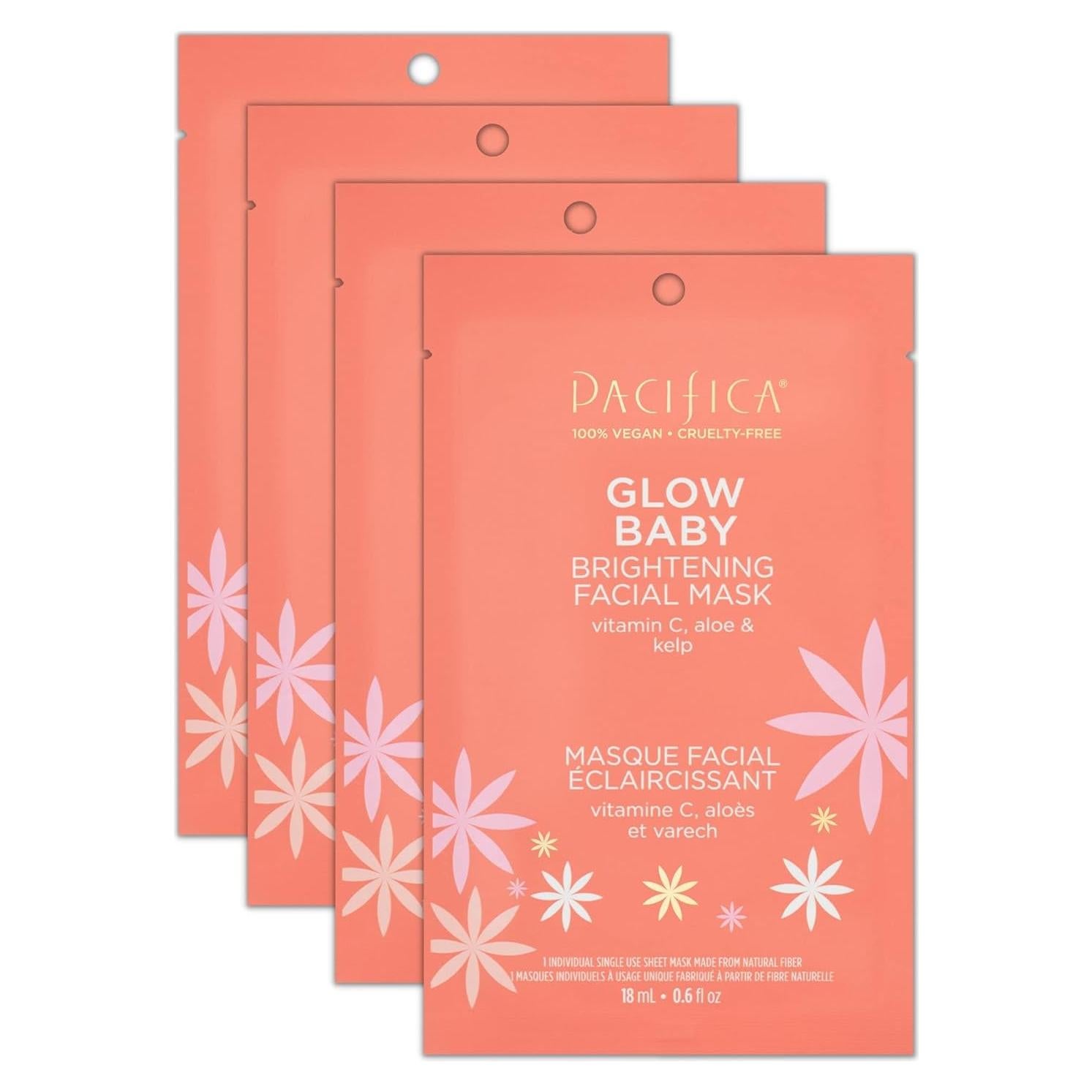 Mascarilla Facial Iluminadora Vitamin C Glow Baby Pacifica 4-Pack