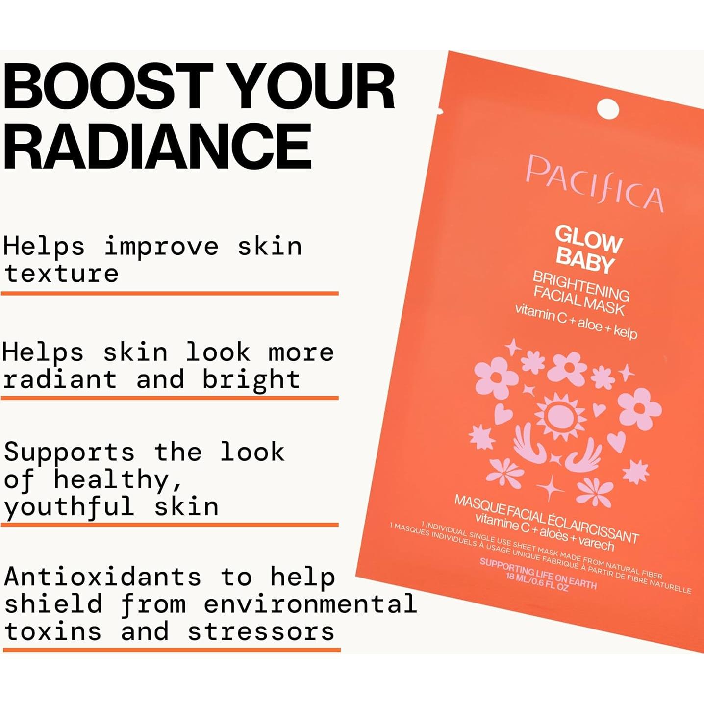 Mascarilla Facial Iluminadora Vitamin C Glow Baby Pacifica 4-Pack