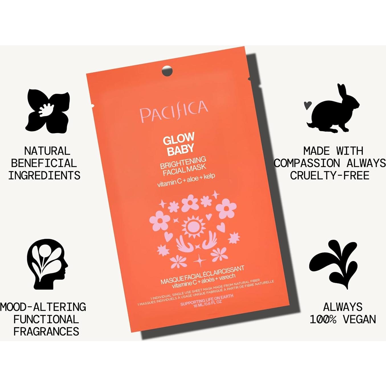 Mascarilla Facial Iluminadora Vitamin C Glow Baby Pacifica 4-Pack