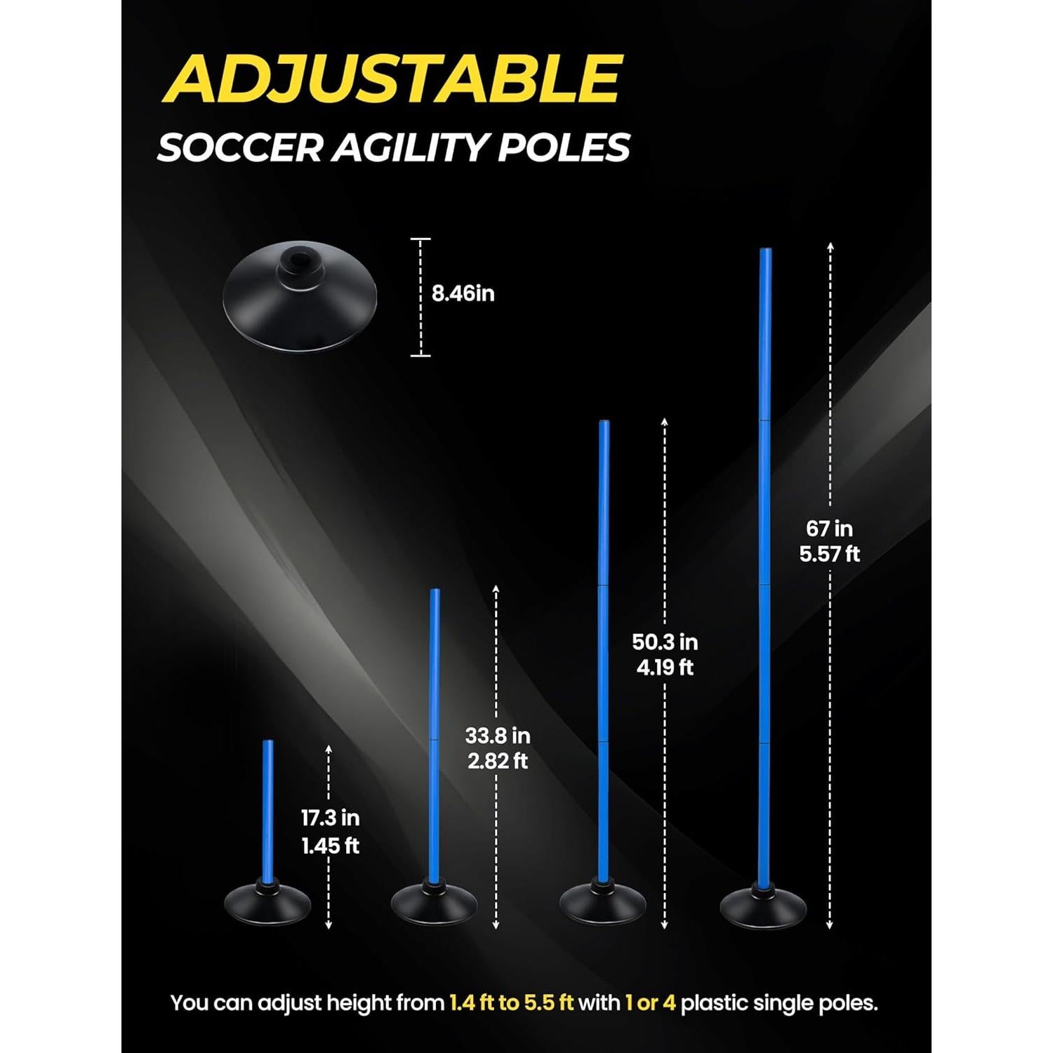 Set de Postes de Agilidad SEAOTTER 10 Piezas 1.83m Ajustables