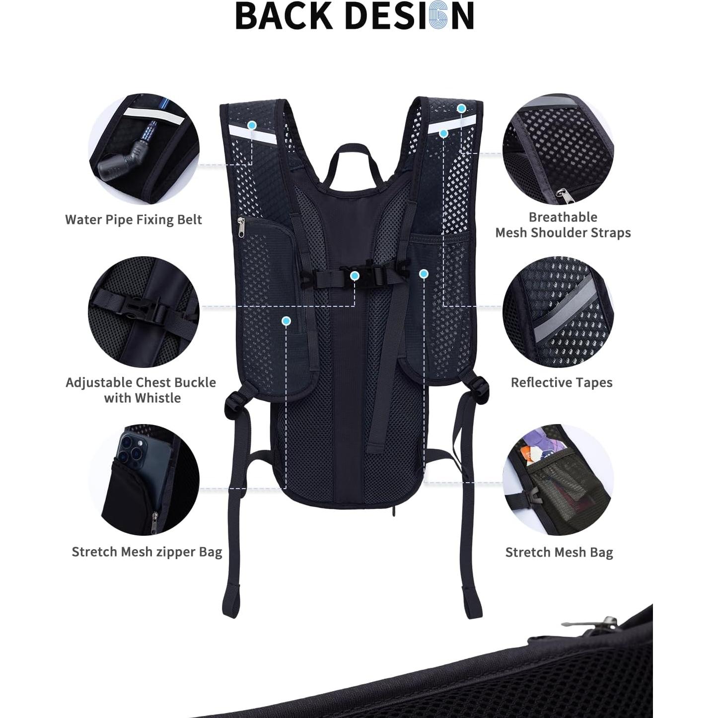 Mochila de Hidratación Azul Cuarzo 2L Unisex para Senderismo