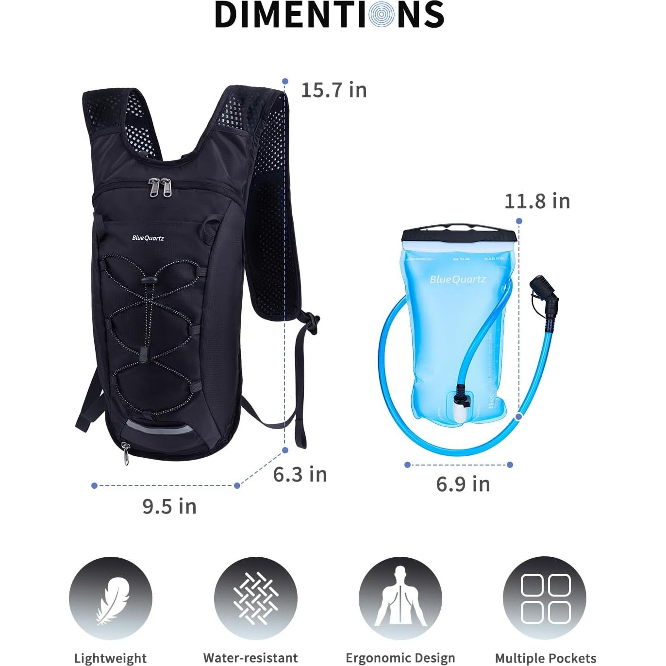 Mochila de Hidratación Azul Cuarzo 2L Unisex para Senderismo