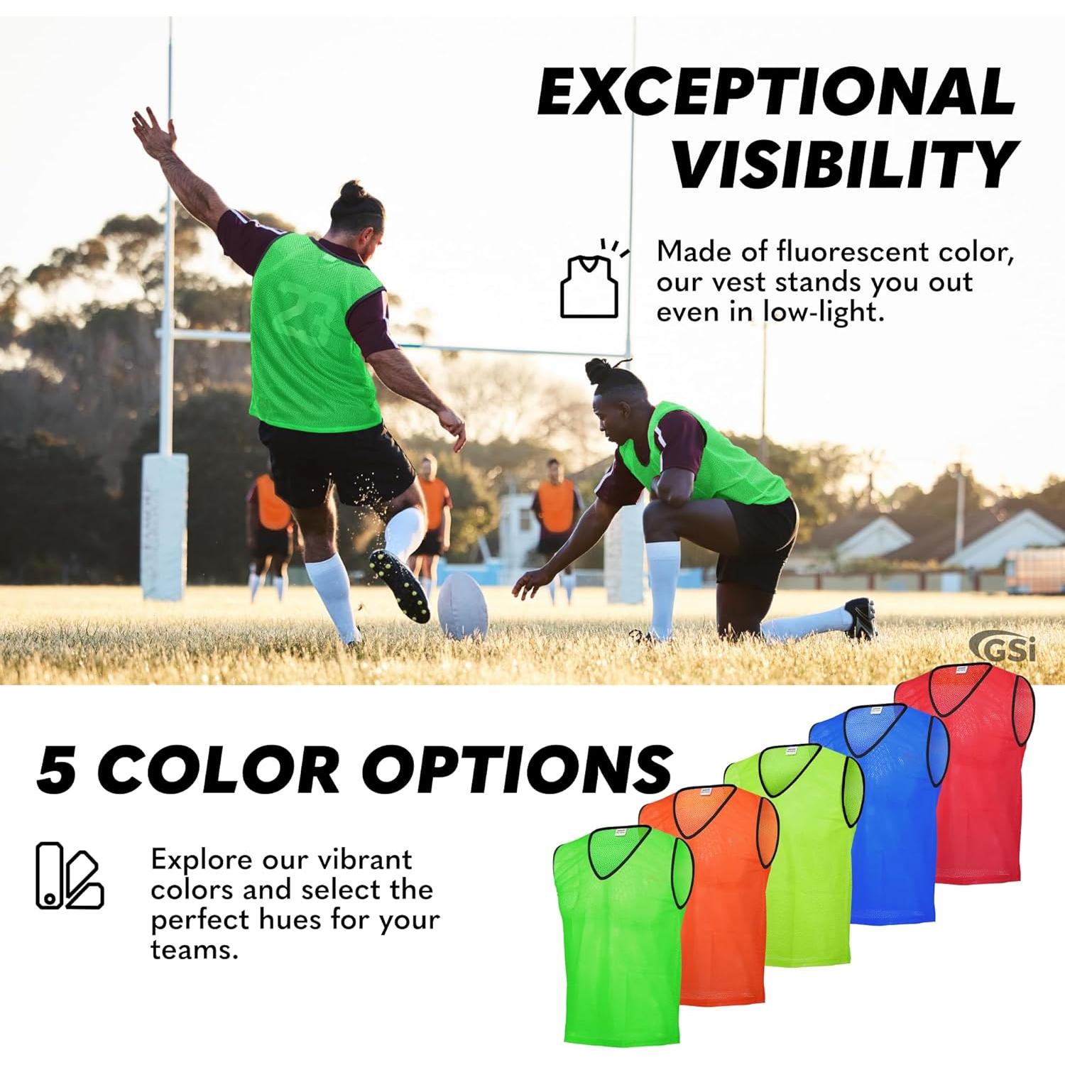 Pinnies GSI Sports - Paquete de 12 Chalecos para Jóvenes/Adultos - 5 Colores