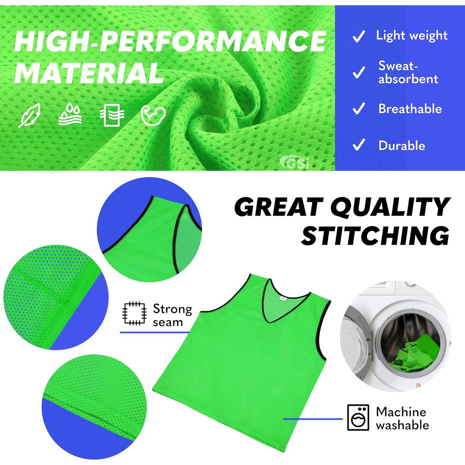 Pinnies GSI Sports - Paquete de 12 Chalecos para Jóvenes/Adultos - 5 Colores