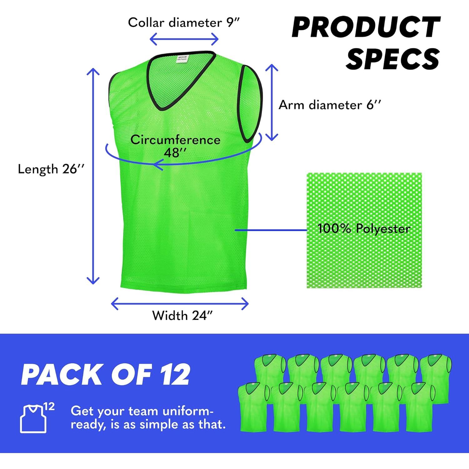 Pinnies GSI Sports - Paquete de 12 Chalecos para Jóvenes/Adultos - 5 Colores