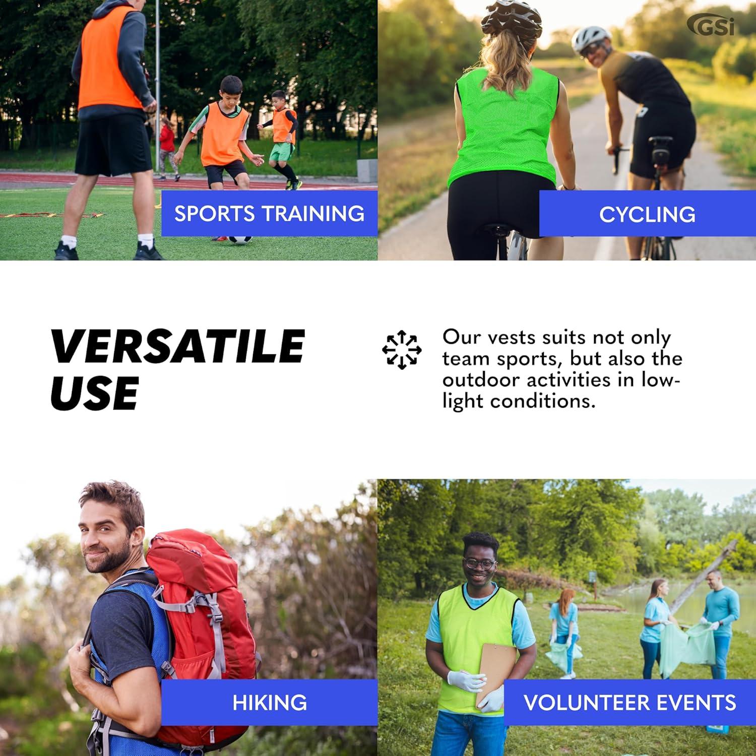 Pinnies GSI Sports - Paquete de 12 Chalecos para Jóvenes/Adultos - 5 Colores