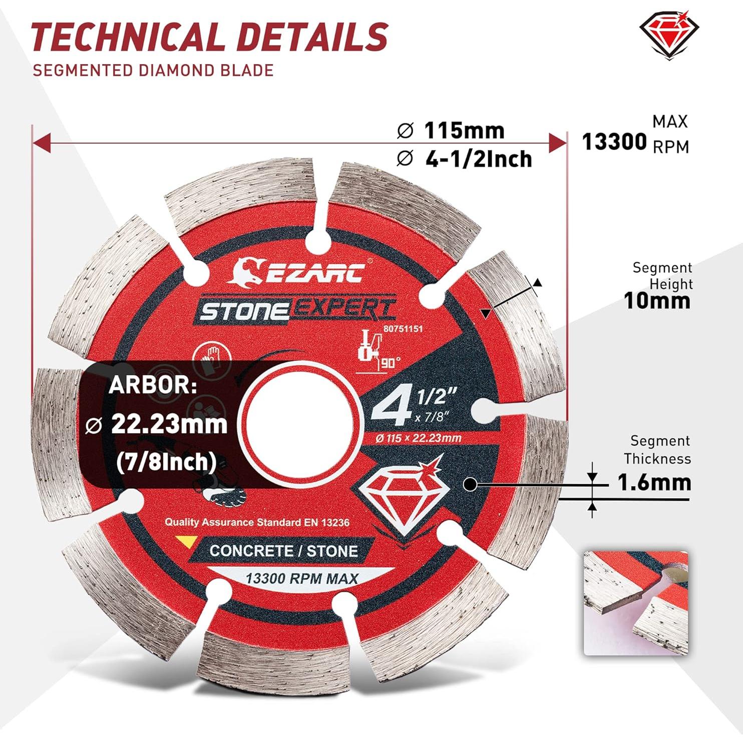 Hoja de Diamante Segmentada EZARC 4.5" para Amoladora