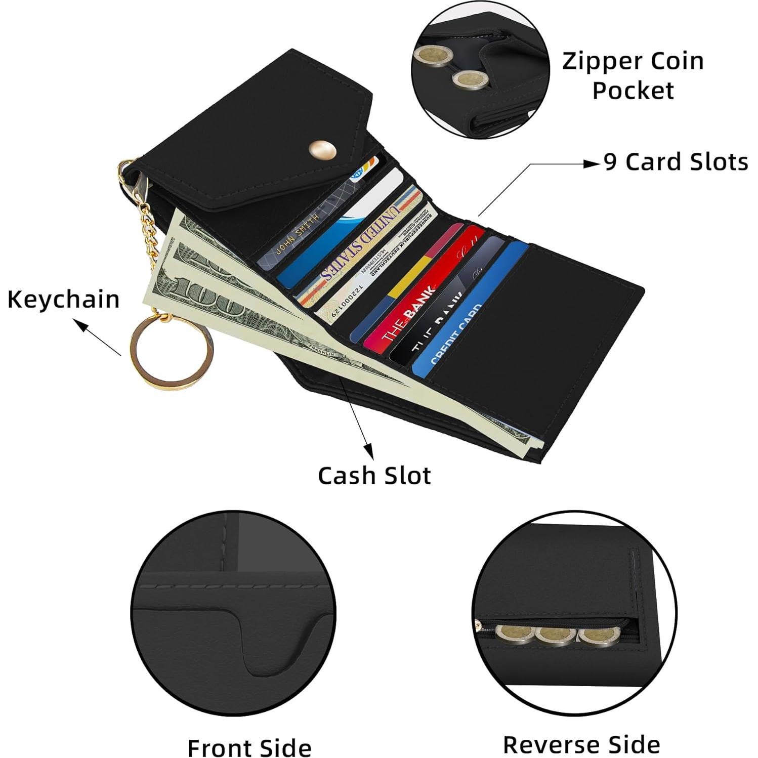 Billetera Mujer Gostwo RFID Trifold Cuero Compacta Negra