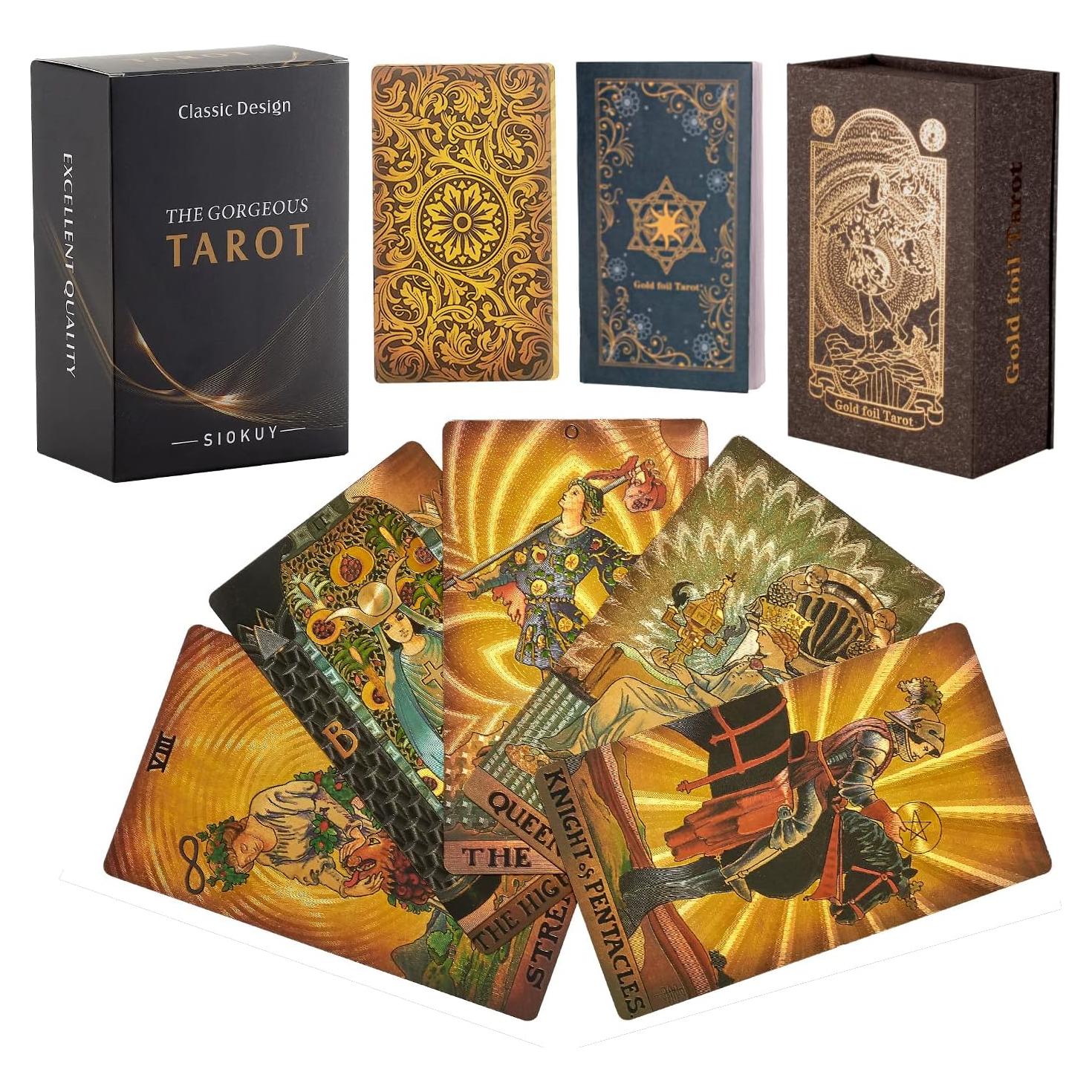 Baraja de Tarot de Lujo SIOKUY 78 Cartas Doradas Impermeables