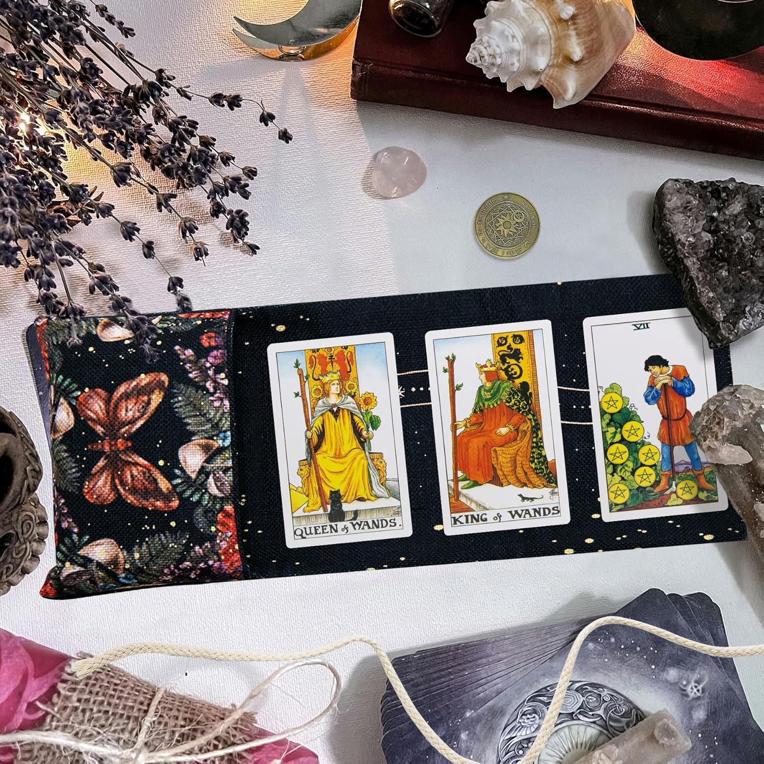 Soporte de Cartas del Tarot Knana - Alfombrilla y Bolsa de Lino
