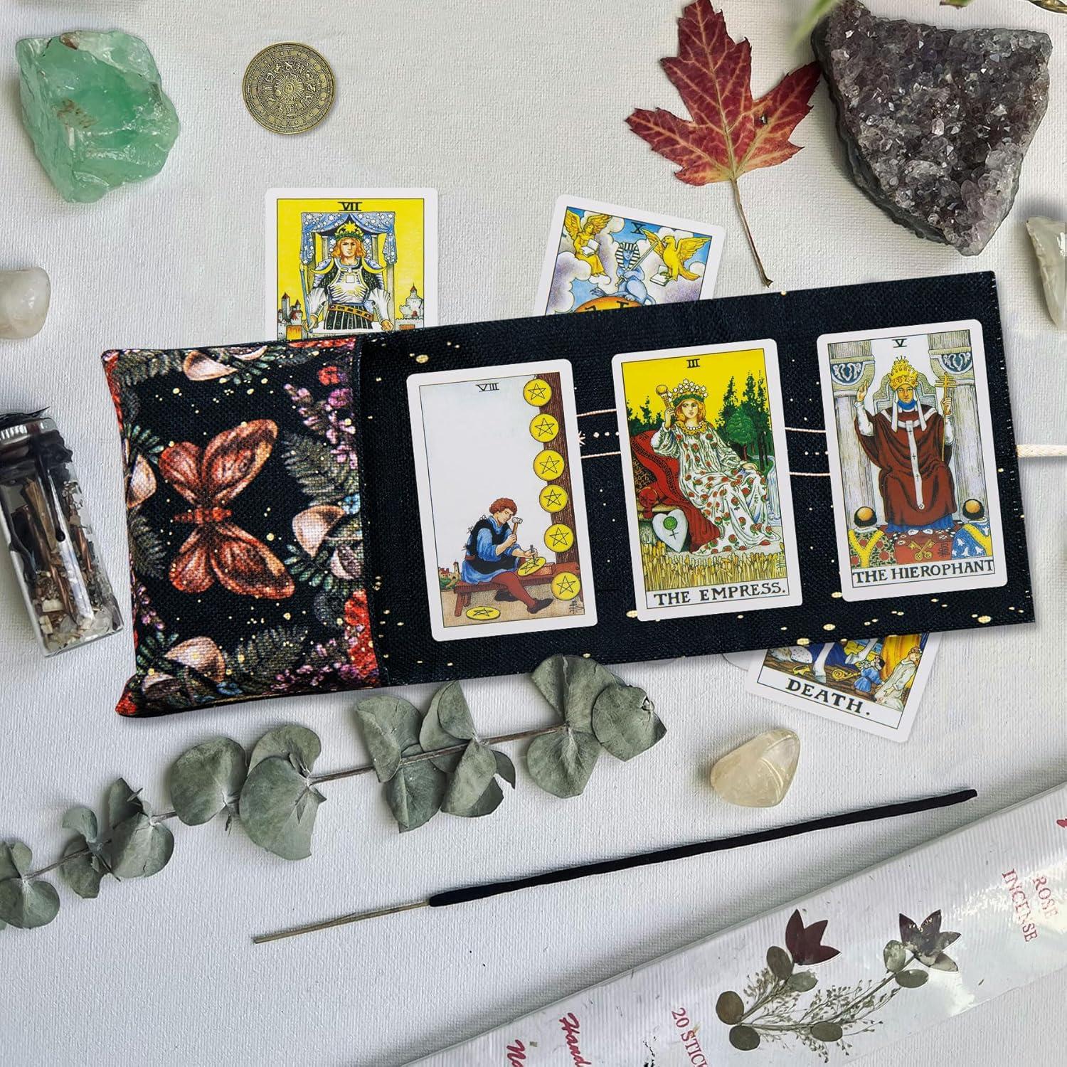 Soporte de Cartas del Tarot Knana - Alfombrilla y Bolsa de Lino