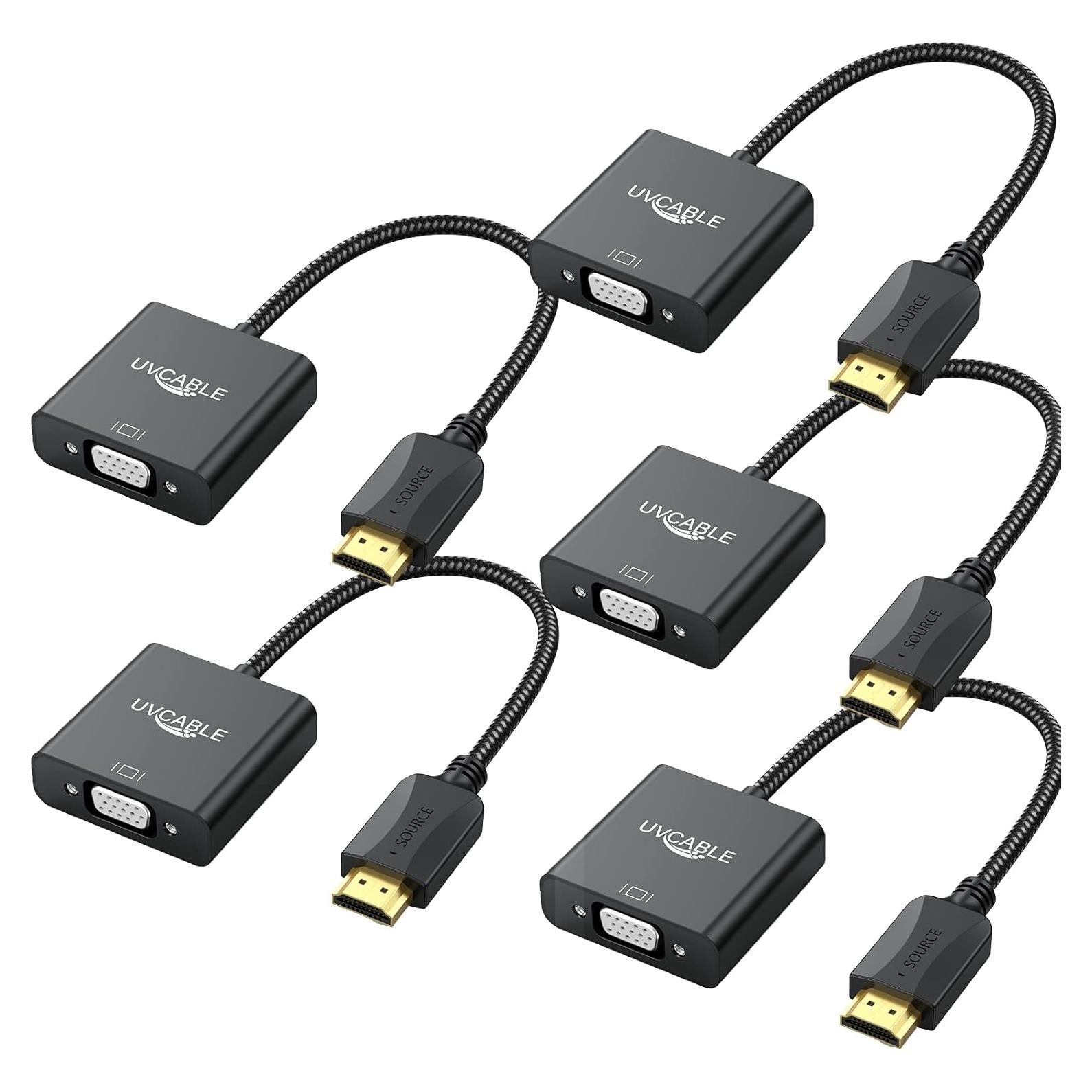 Adaptador HDMI a VGA UV-CABLE 5 Unidades 1080p Negro
