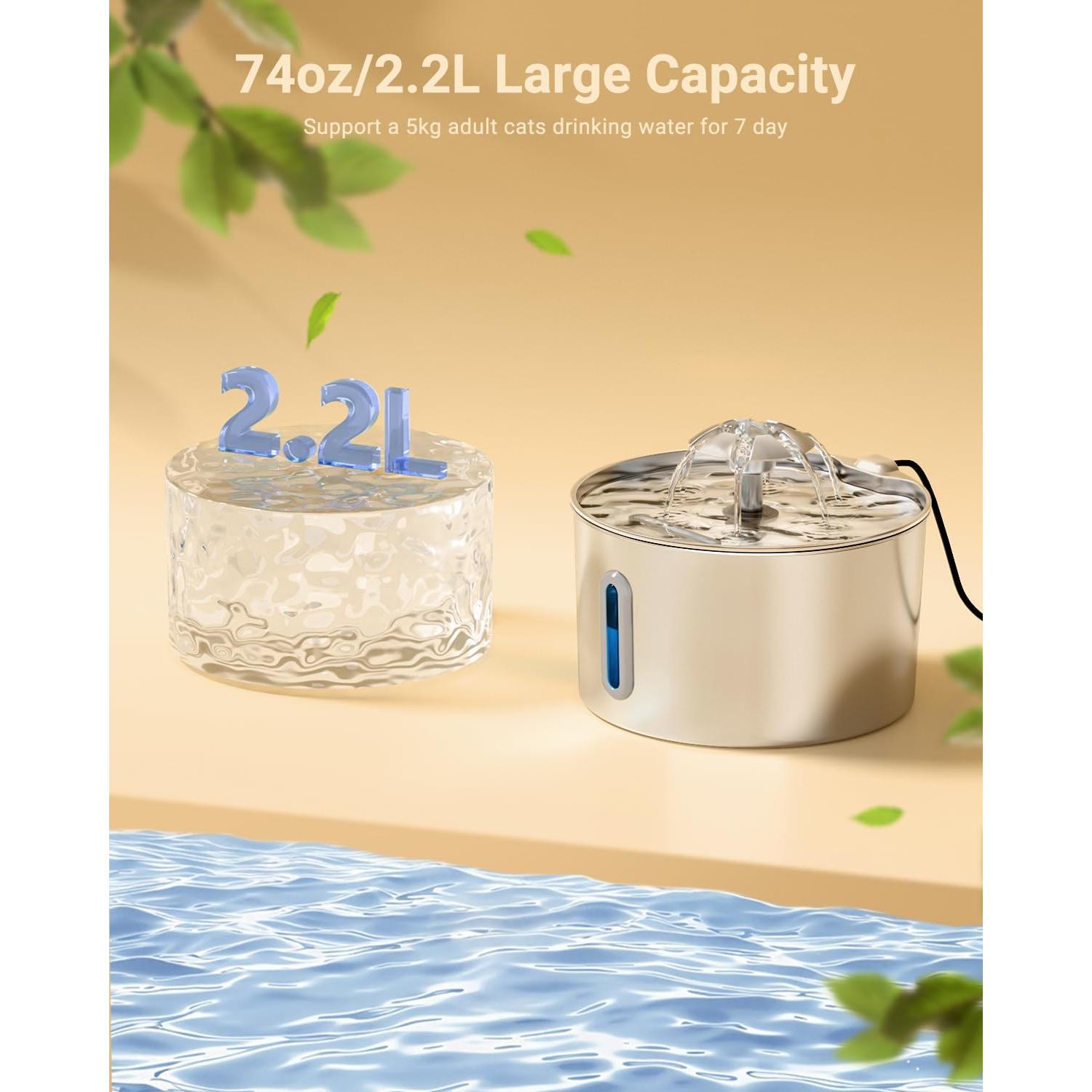 Fuente de Agua para Gatos BalimoPet 2.2L Acero Inoxidable Silenciosa