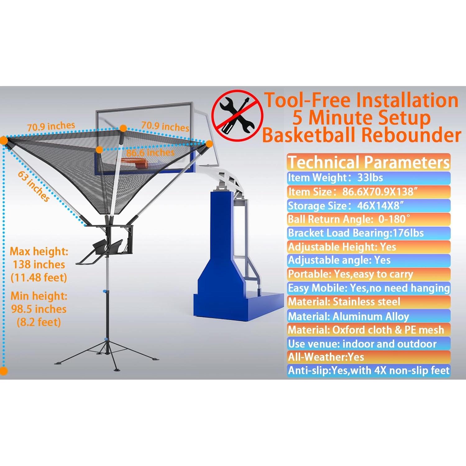 Rebotador de Baloncesto Soboyo 180 Grados Portátil para Entrenamiento