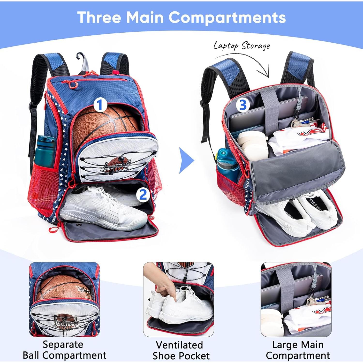 Mochila de Baloncesto VIGEGARI 30L con Compartimento para Pelota