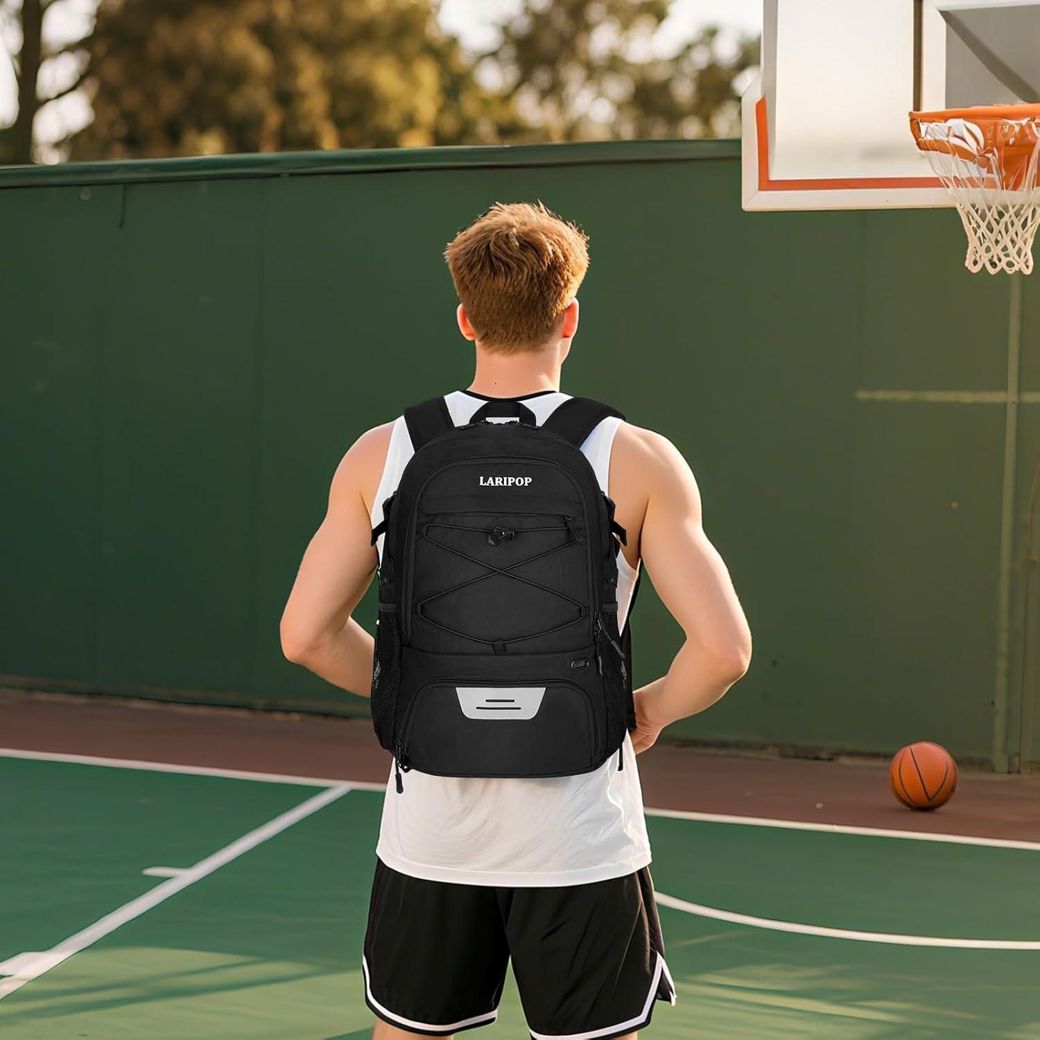 Mochila de Baloncesto LARIPOP Negra con Compartimento para Zapatos