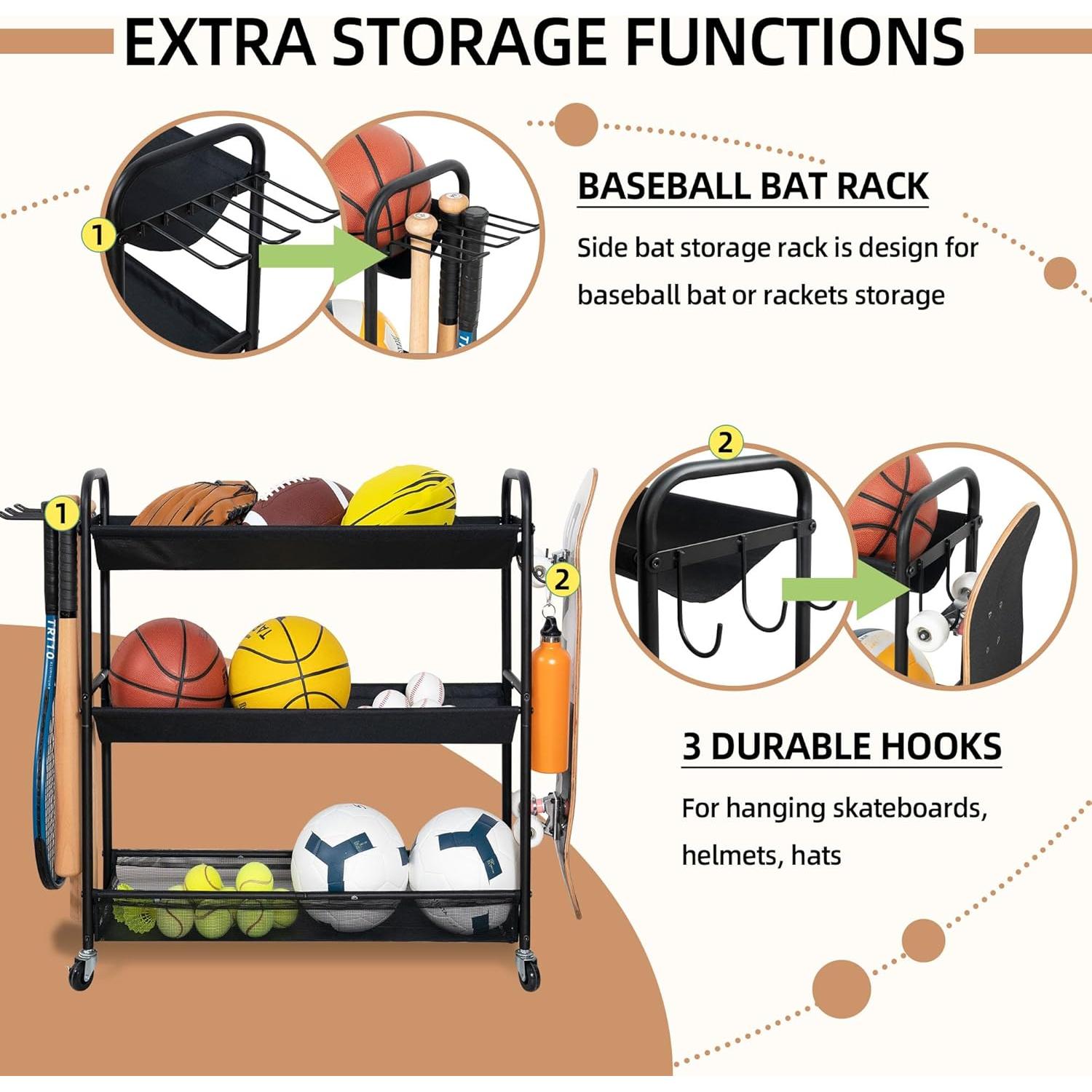 Estante de Almacenamiento para Pelotas STORAGE MANIAC 3 Niveles