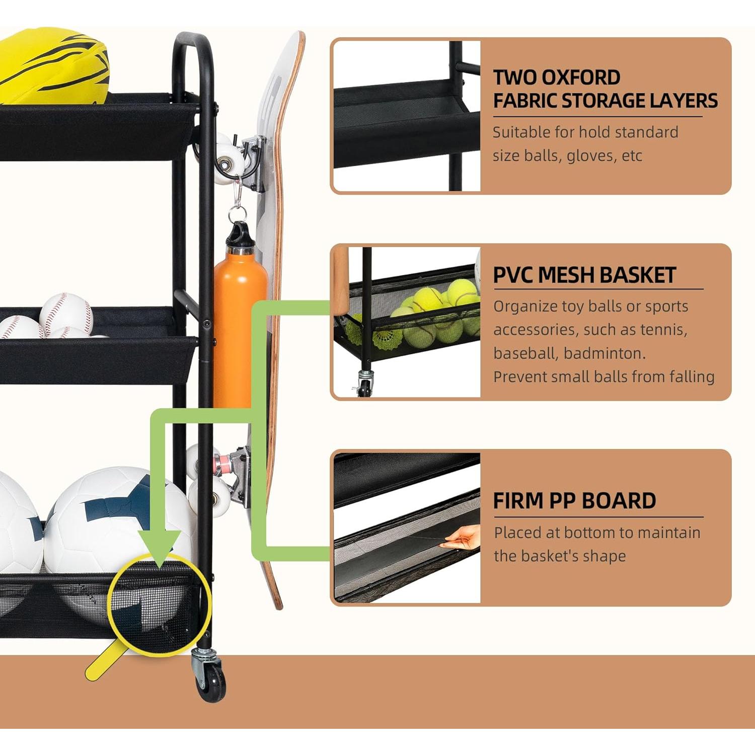 Estante de Almacenamiento para Pelotas STORAGE MANIAC 3 Niveles