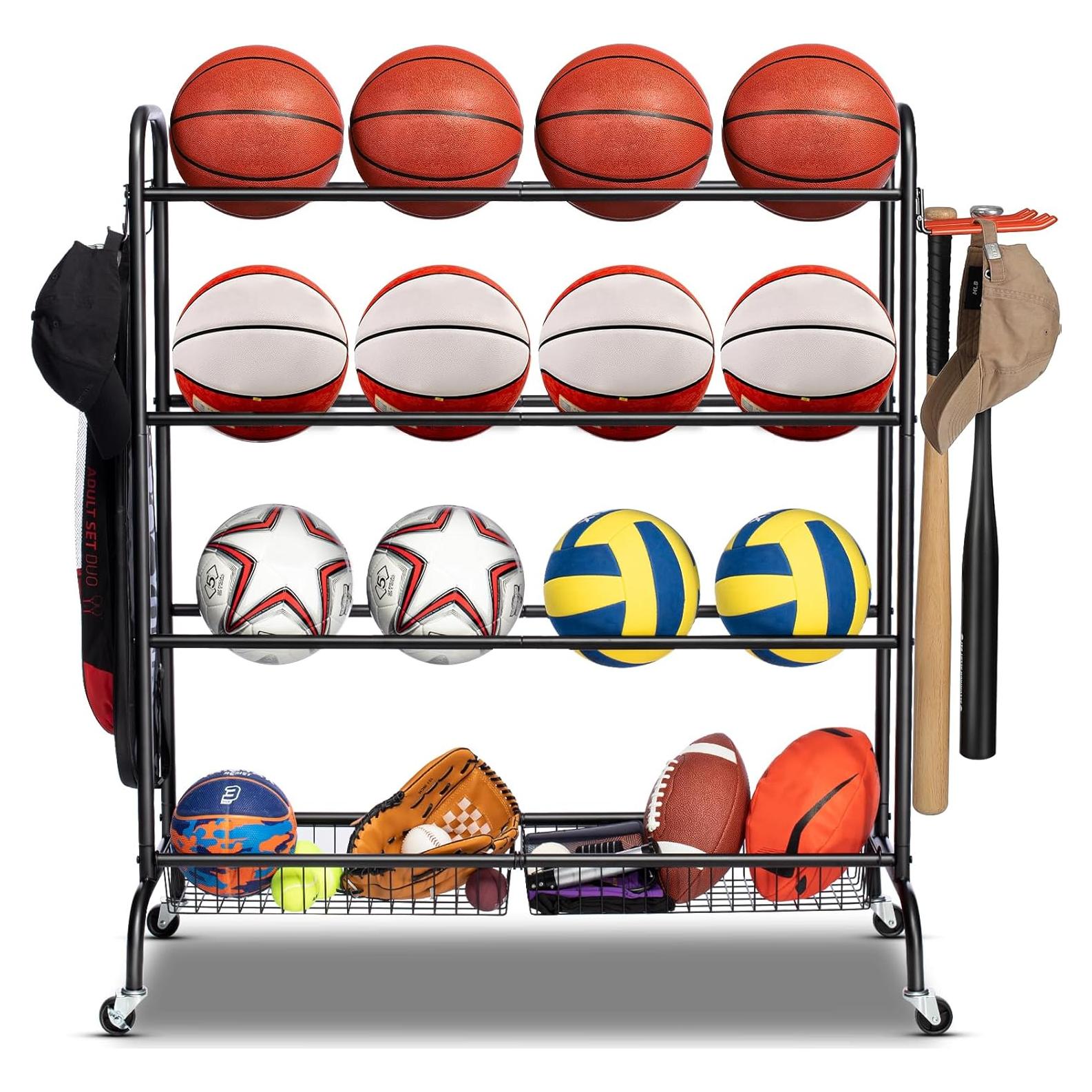 Soporte de Baloncesto Rodante EXTCCT 4 Niveles para 16 Pelotas