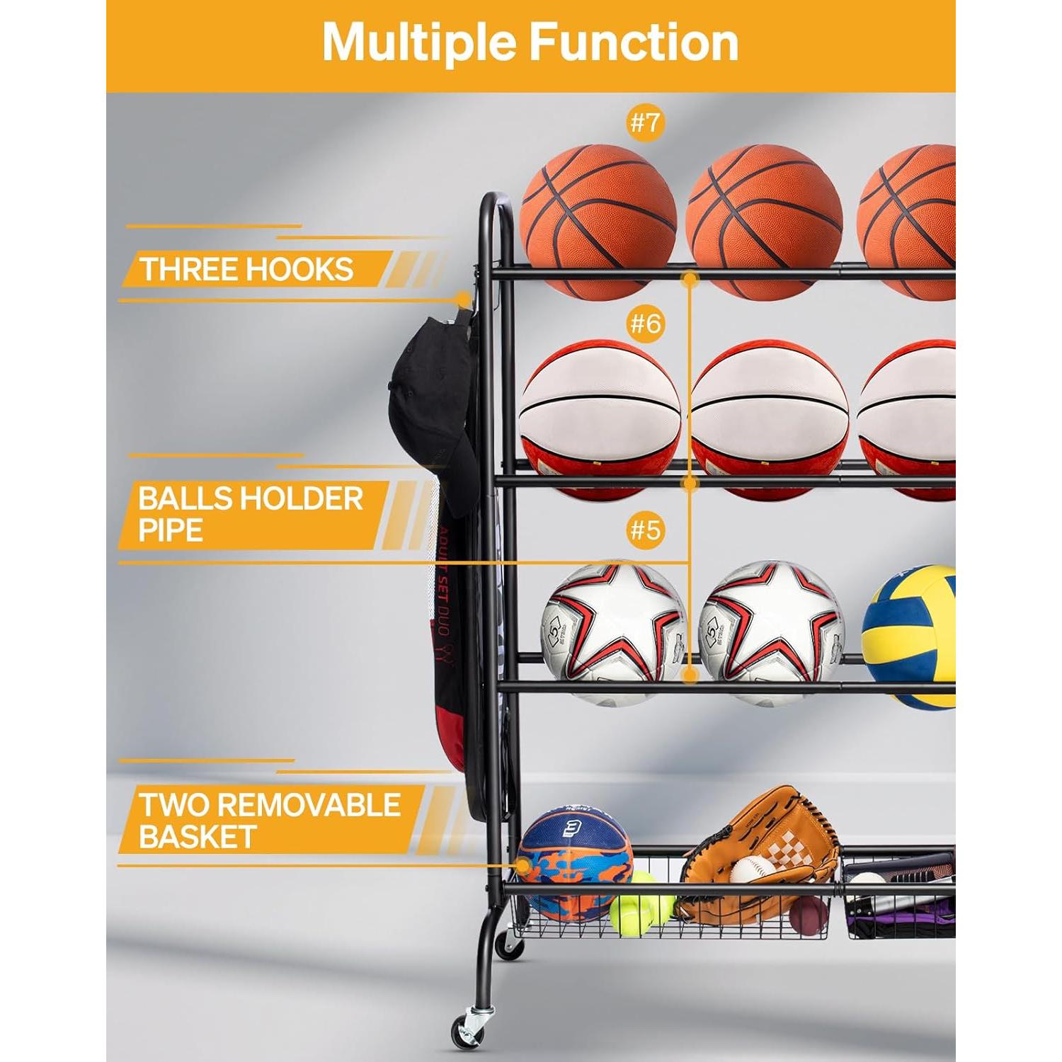 Soporte de Baloncesto Rodante EXTCCT 4 Niveles para 16 Pelotas