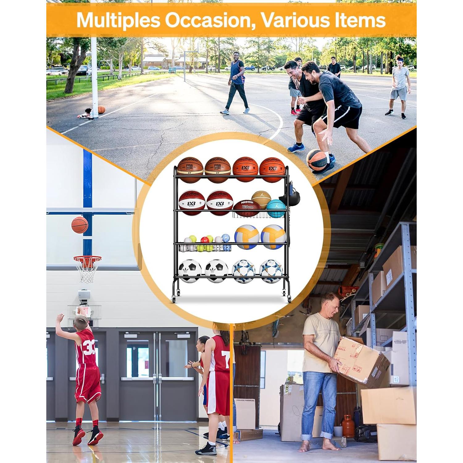 Soporte de Baloncesto Rodante EXTCCT 4 Niveles para 16 Pelotas