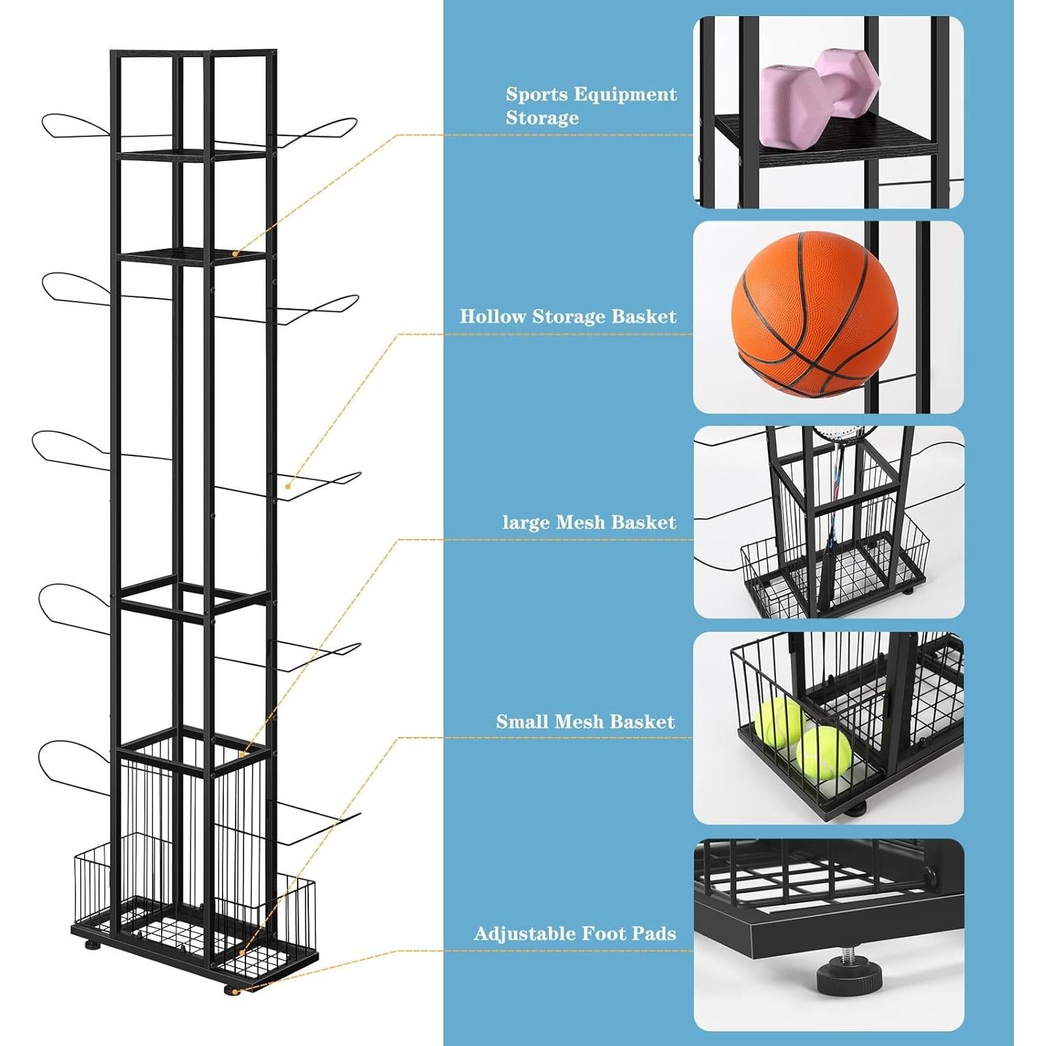 Organizador Deportivo BTY Soporte Vertical para Pelotas Negro
