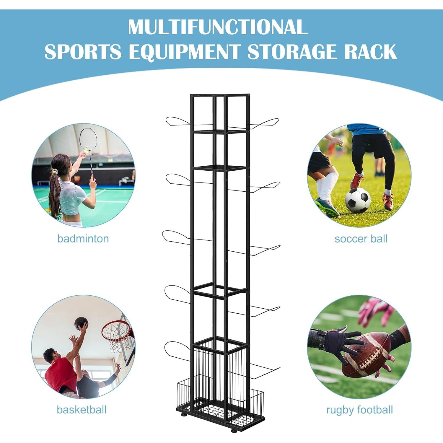 Organizador Deportivo BTY Soporte Vertical para Pelotas Negro
