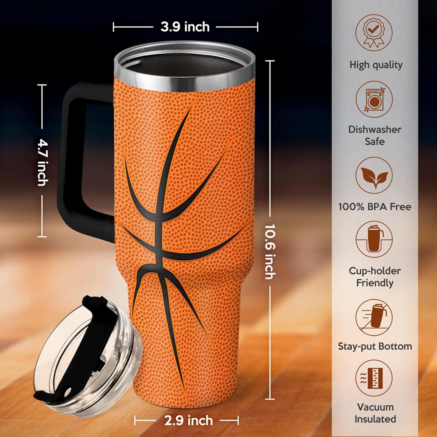 Taza de Baloncesto SANDJEST 40oz Aislada con Asa y Tapa