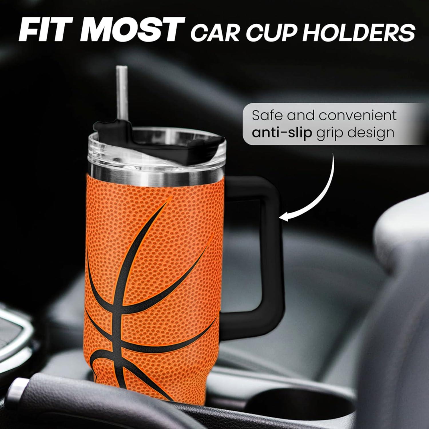 Taza de Baloncesto SANDJEST 40oz Aislada con Asa y Tapa