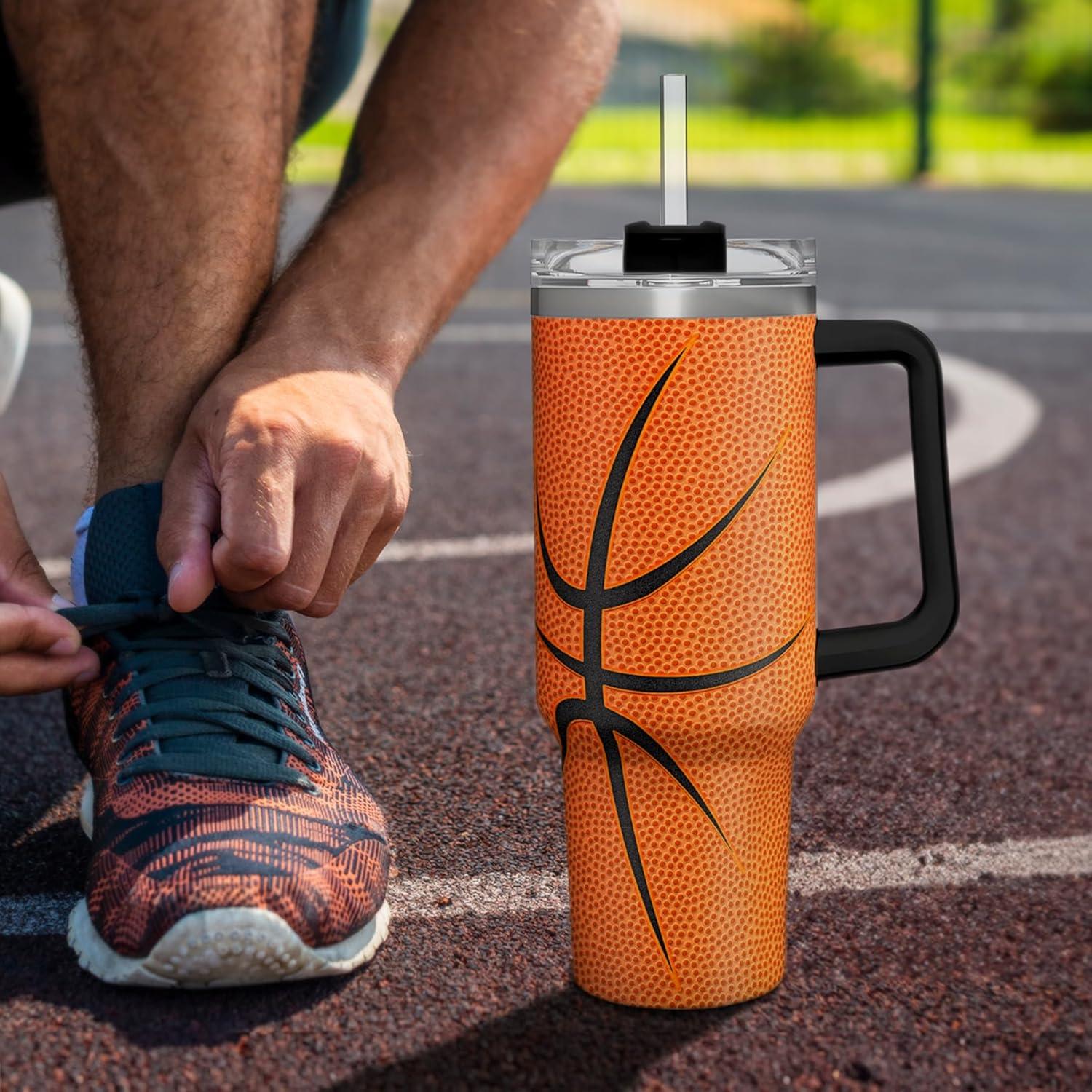 Taza de Baloncesto SANDJEST 40oz Aislada con Asa y Tapa