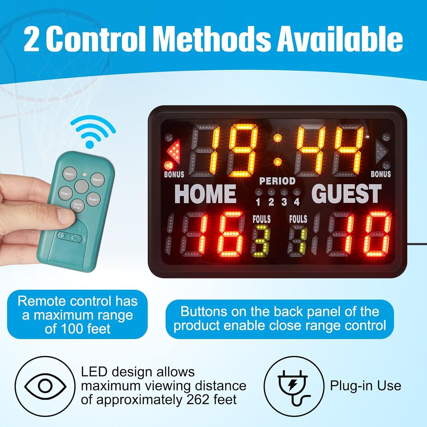 Marcador Electrónico de Baloncesto Suzile 61x41cm con Control Remoto