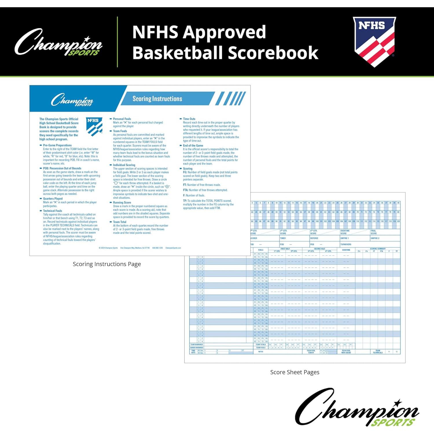 Libro de Puntuación de Baloncesto Champion Sports BB1, 30 Juegos