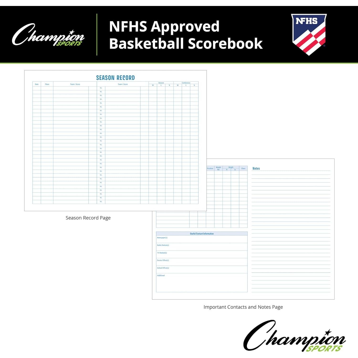 Libro de Puntuación de Baloncesto Champion Sports BB1, 30 Juegos