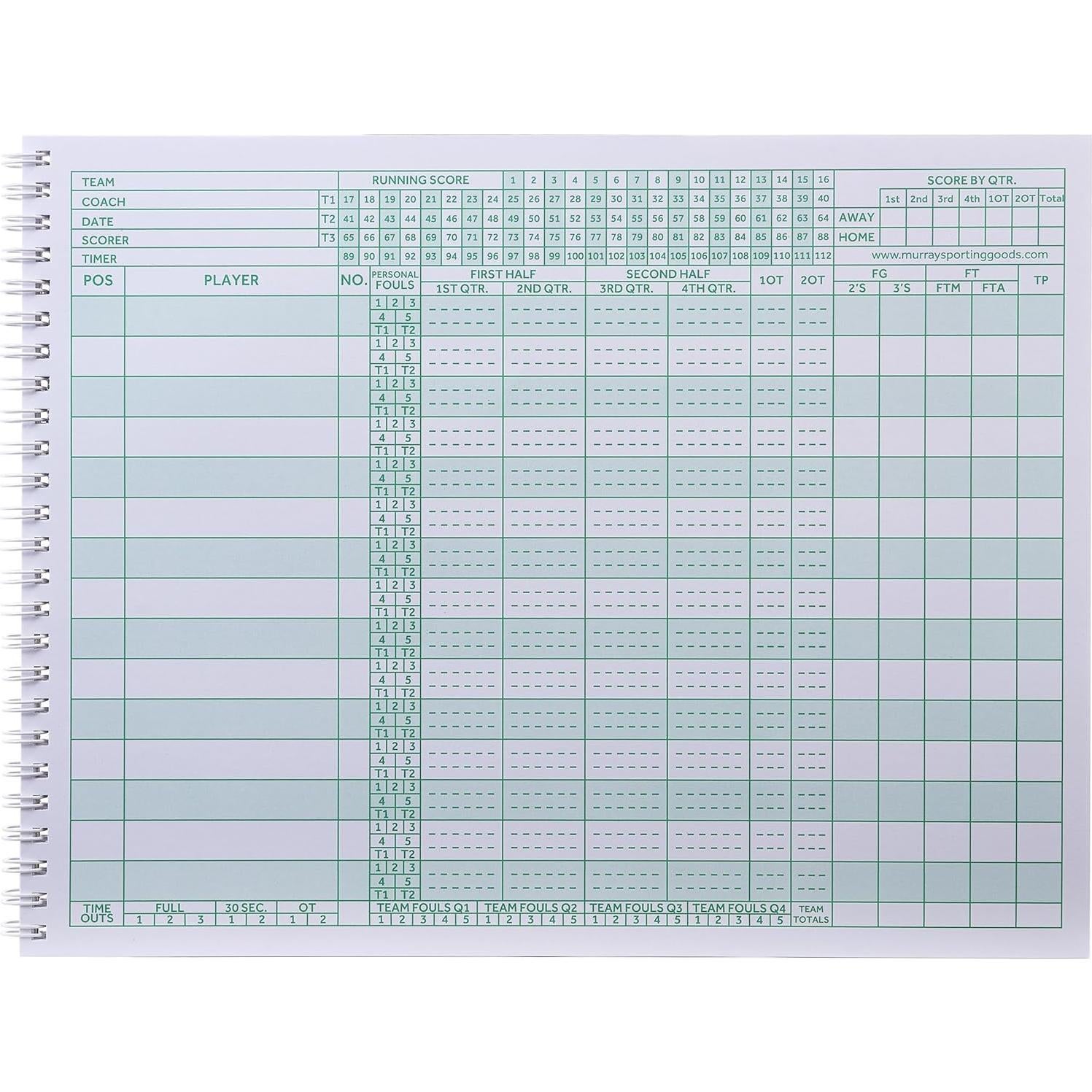 Libro de Puntuaciones de Baloncesto Murray Sporting Goods - 35 Juegos