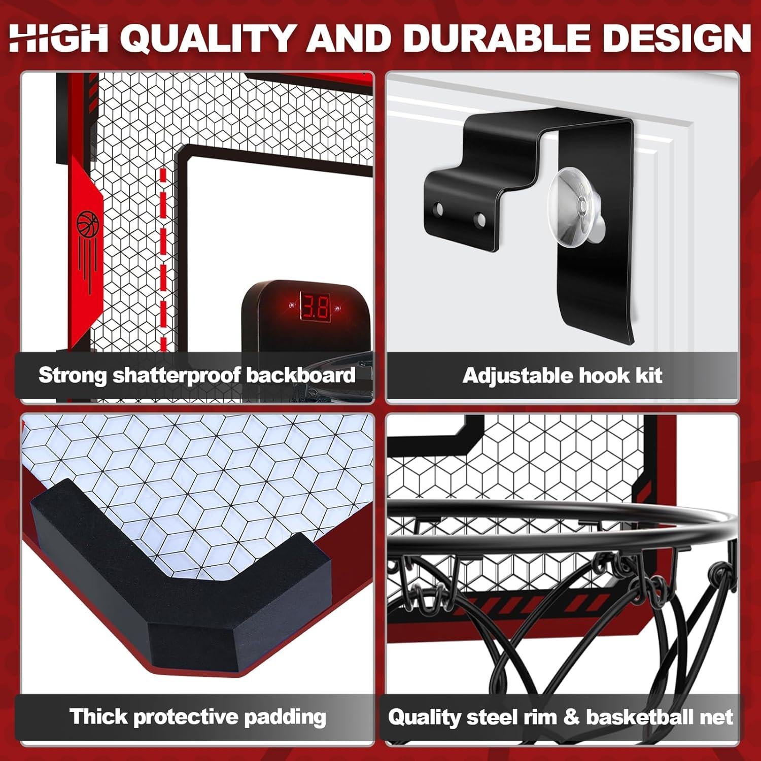 Aro de Baloncesto Interior GMAOPHY con Marcador Electrónico y 3 Balones