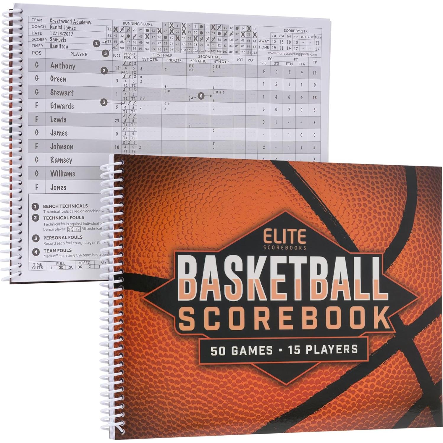 Libro de Puntuación de Baloncesto Elite Clipboards - 50 Juegos