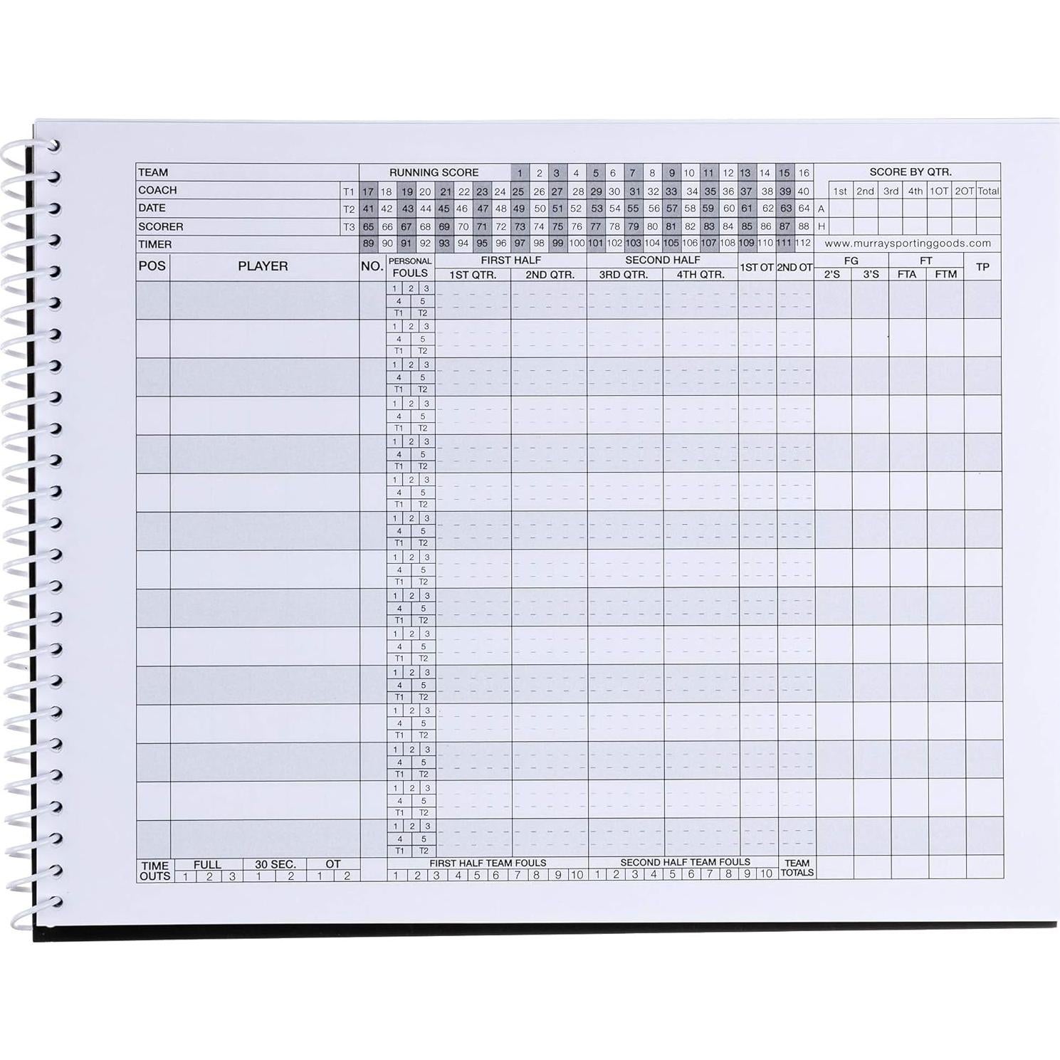 Libro de Puntuaciones de Baloncesto Murray Sporting Goods - 35 Juegos