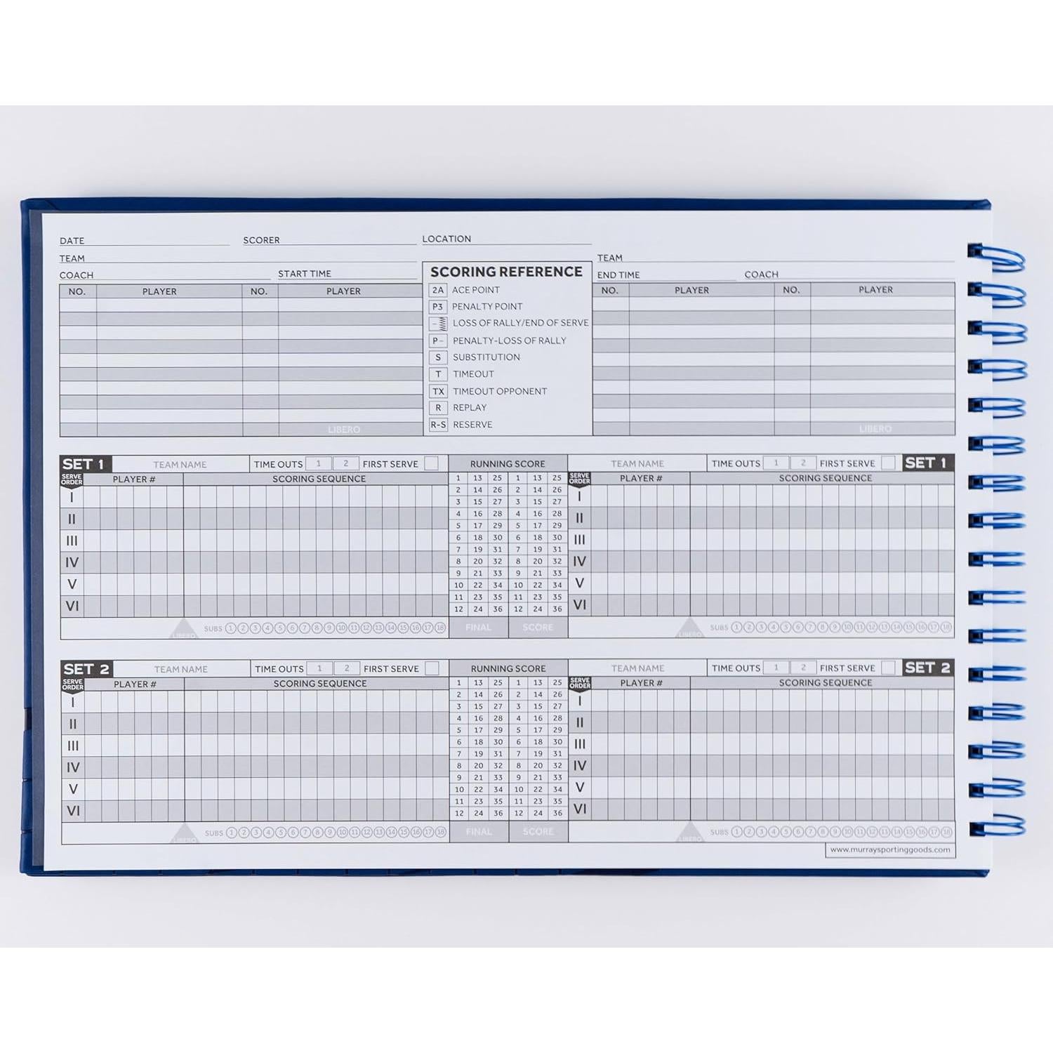 Libro de Puntuación de Voleibol Premium Murray 60 Partidos