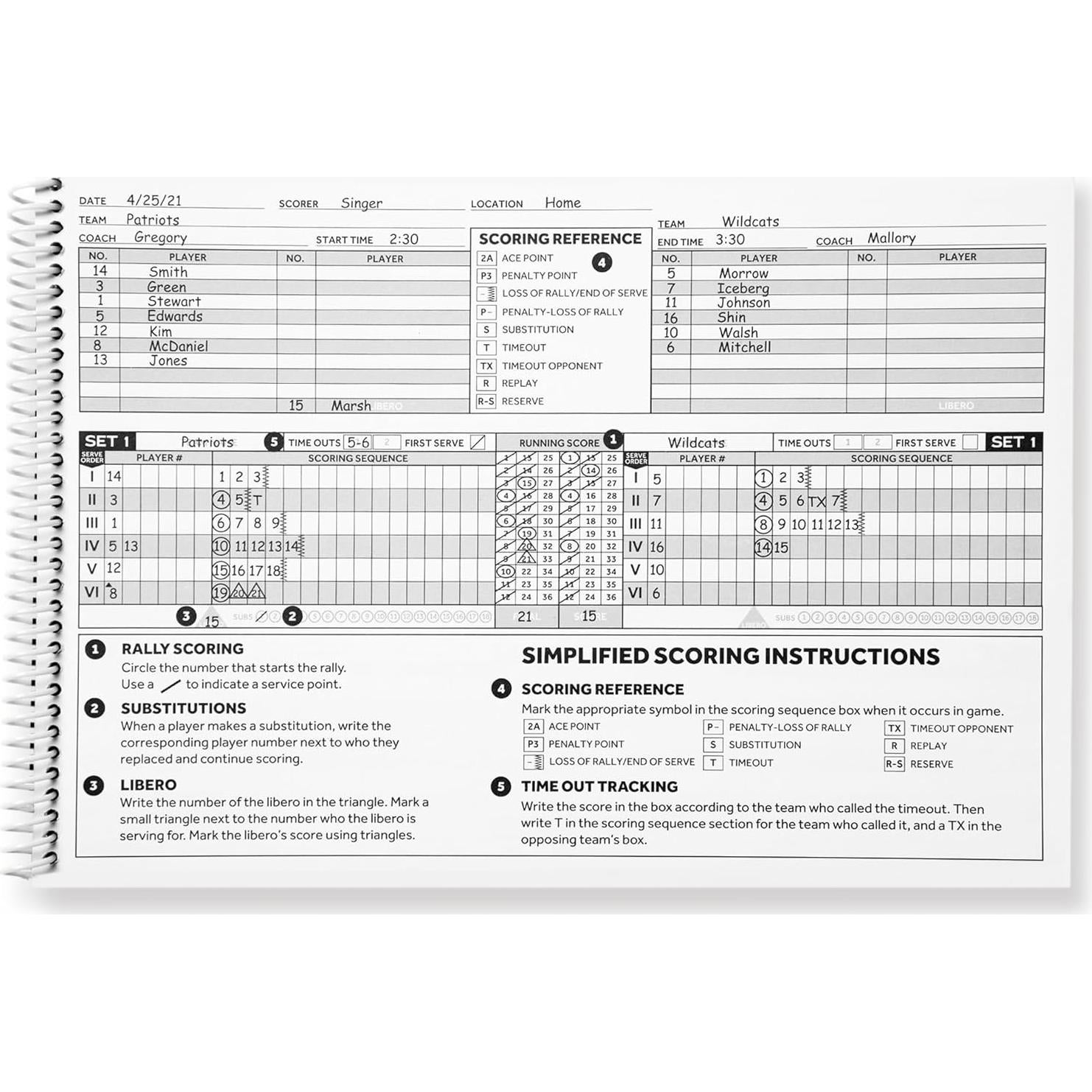 Libro de Puntuación de Voleibol Murray Sporting Goods - 30 Partidos