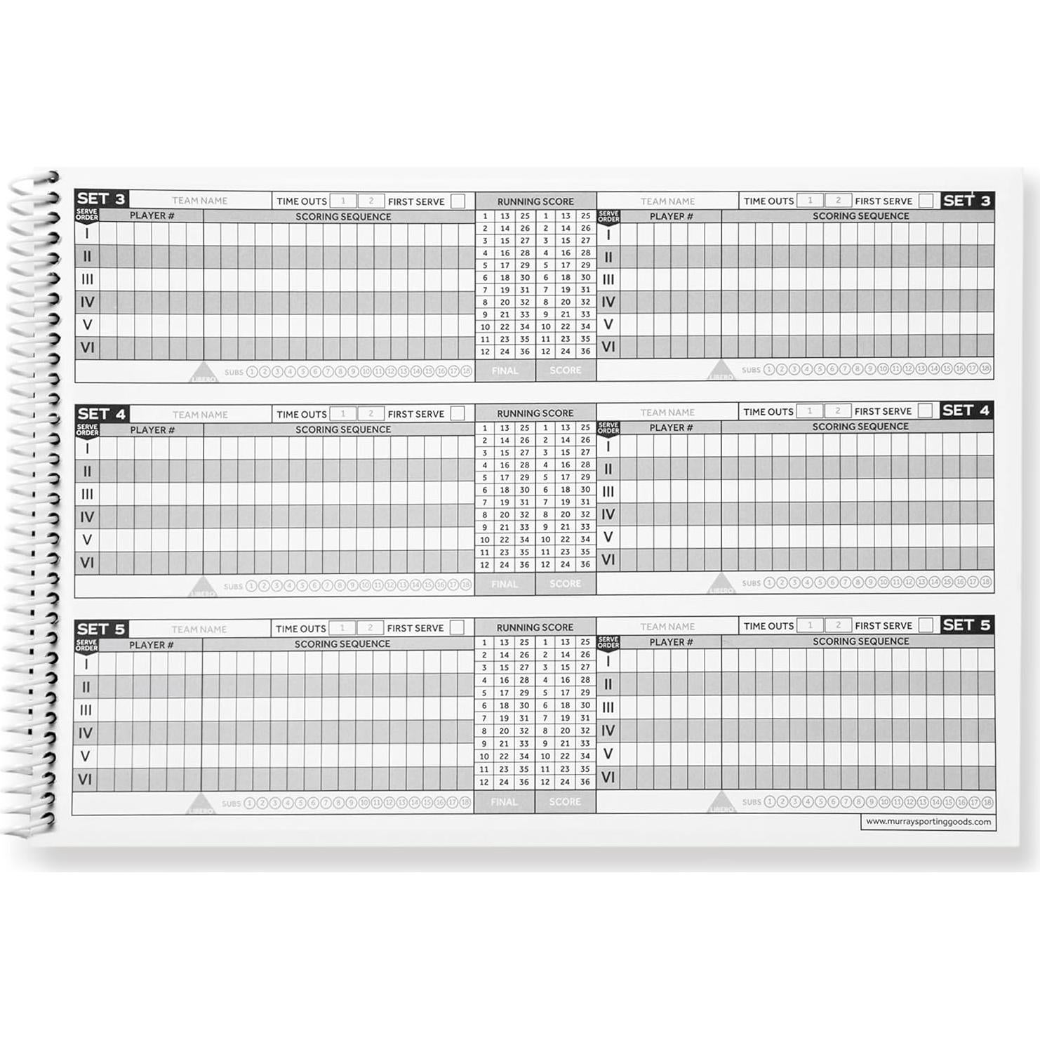 Libro de Puntuación de Voleibol Murray Sporting Goods - 30 Partidos