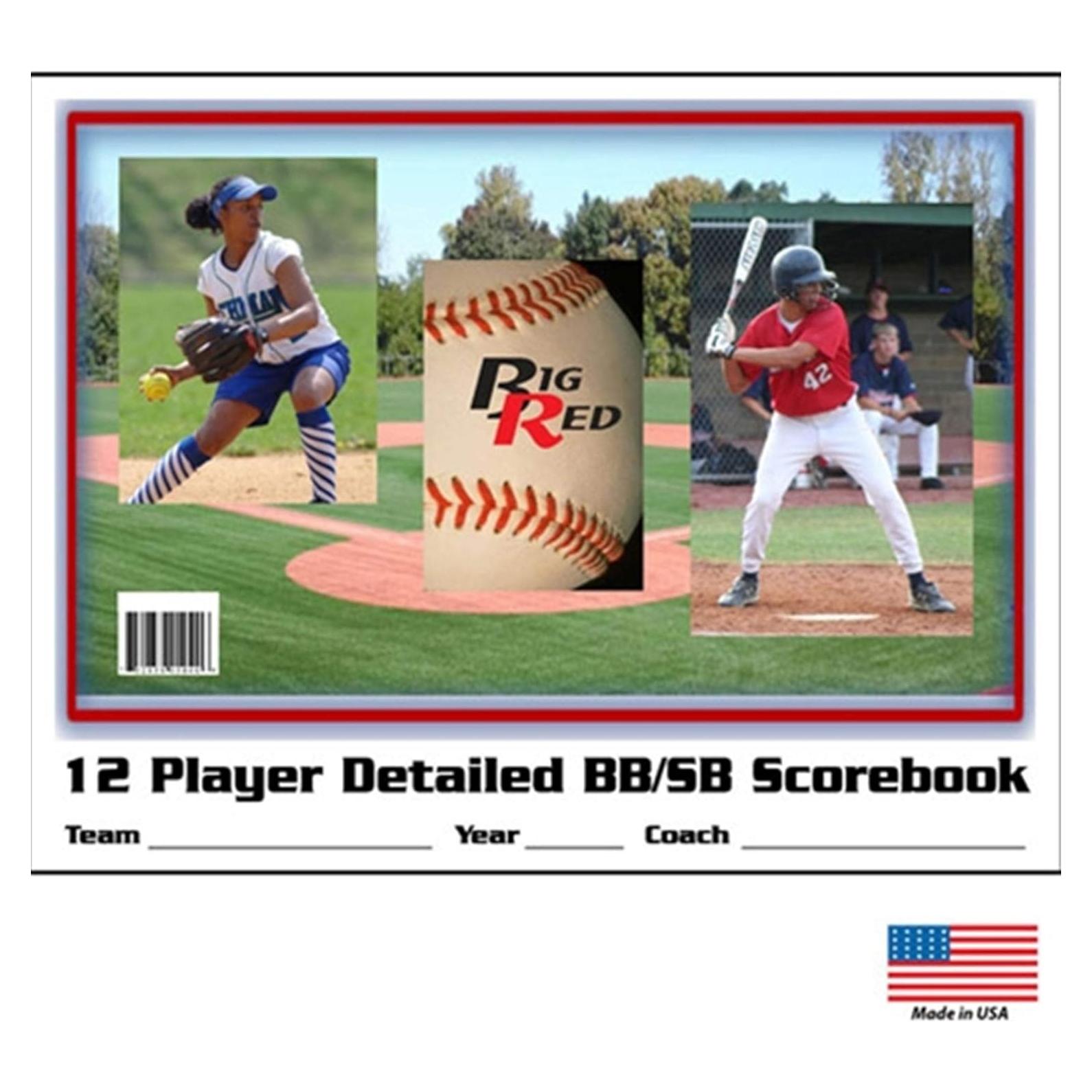 Libro de Puntuación de Béisbol/Softbol Big Red 12 Jugadores