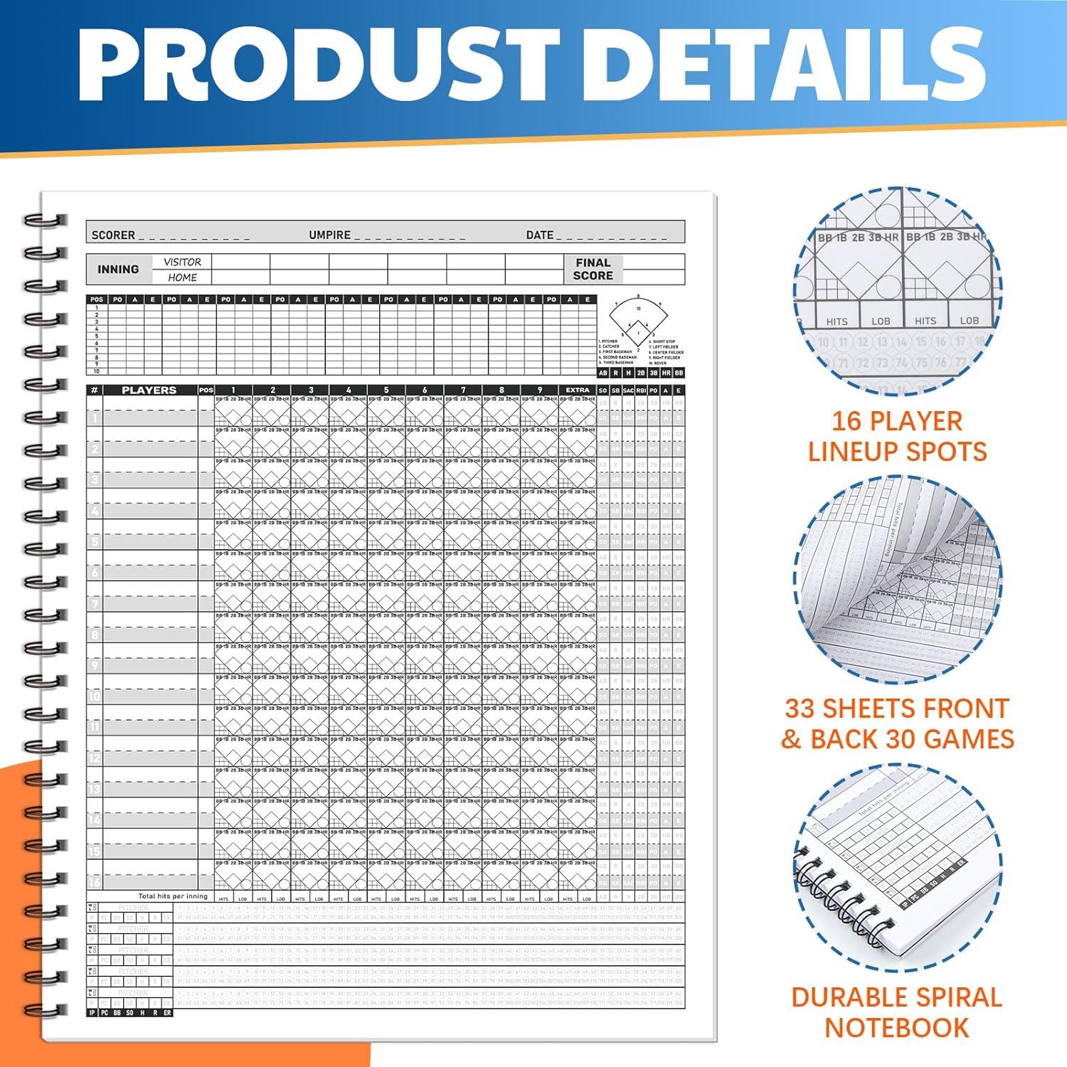 2 Libros de Puntuación de Béisbol Moinchore 28x35.5 cm