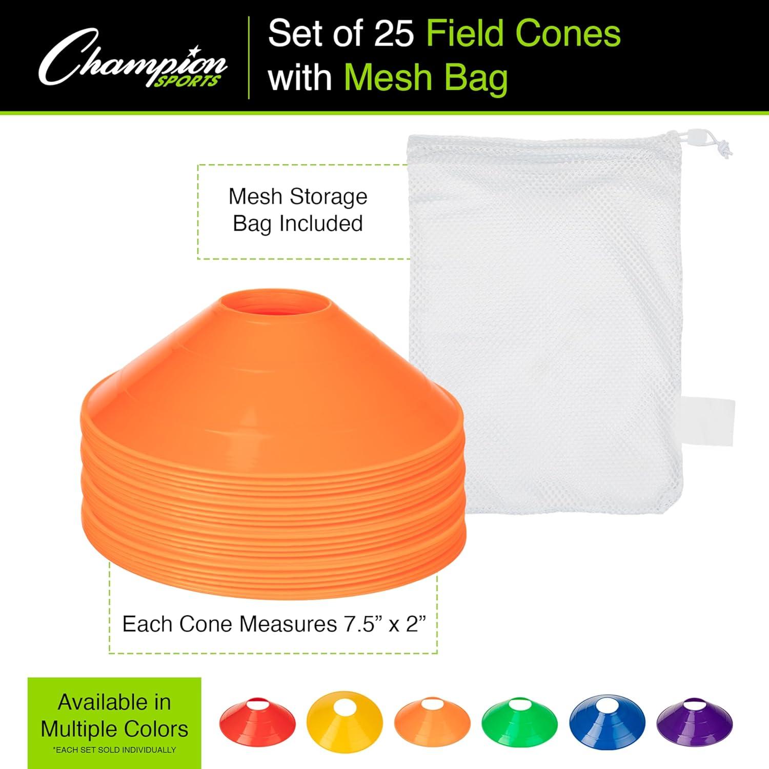 Conjunto de 25 Conos Rojos Champion Sports con Bolsa de Malla