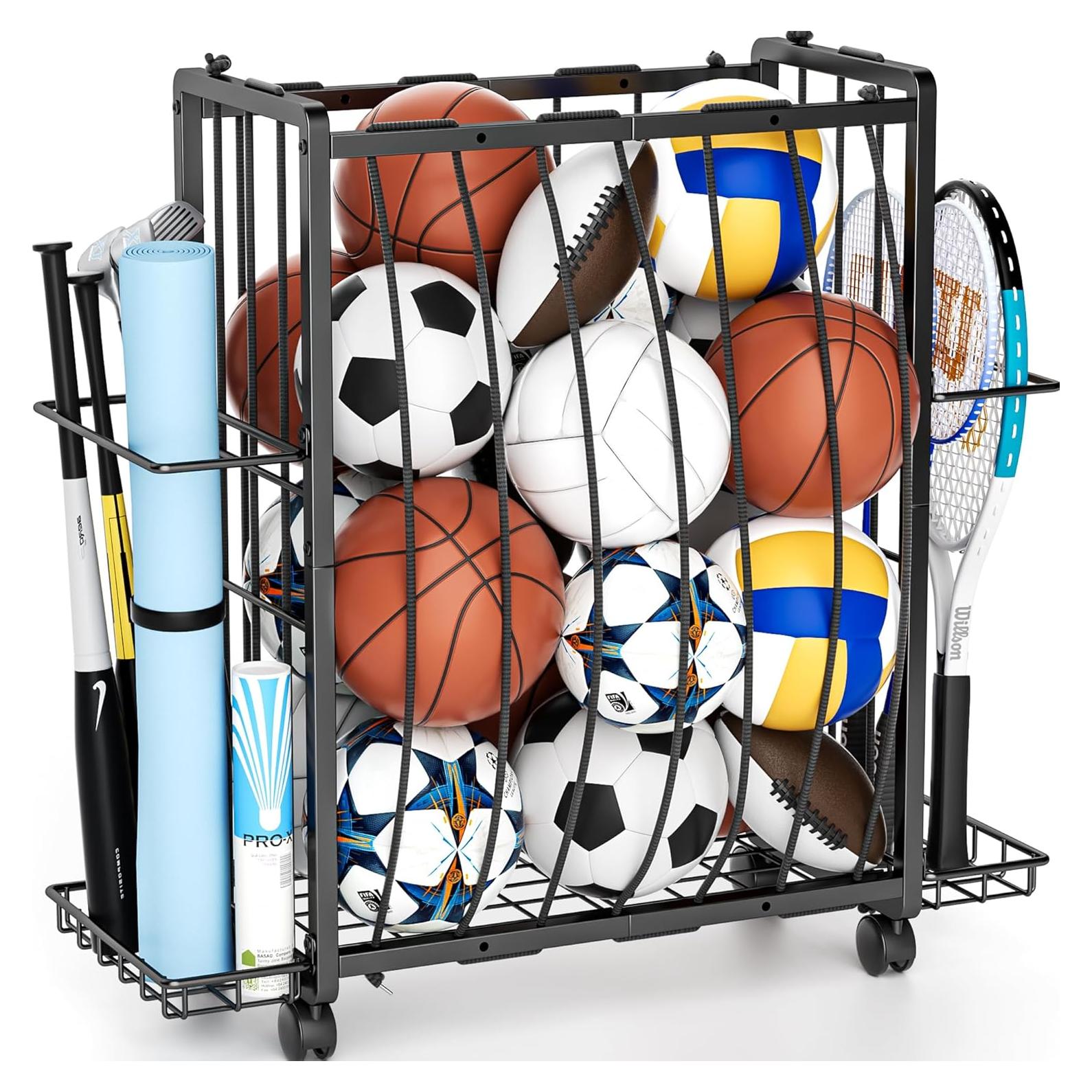 Organizador de Pelotas DUDUXI para Garaje con Ruedas y Ganchos