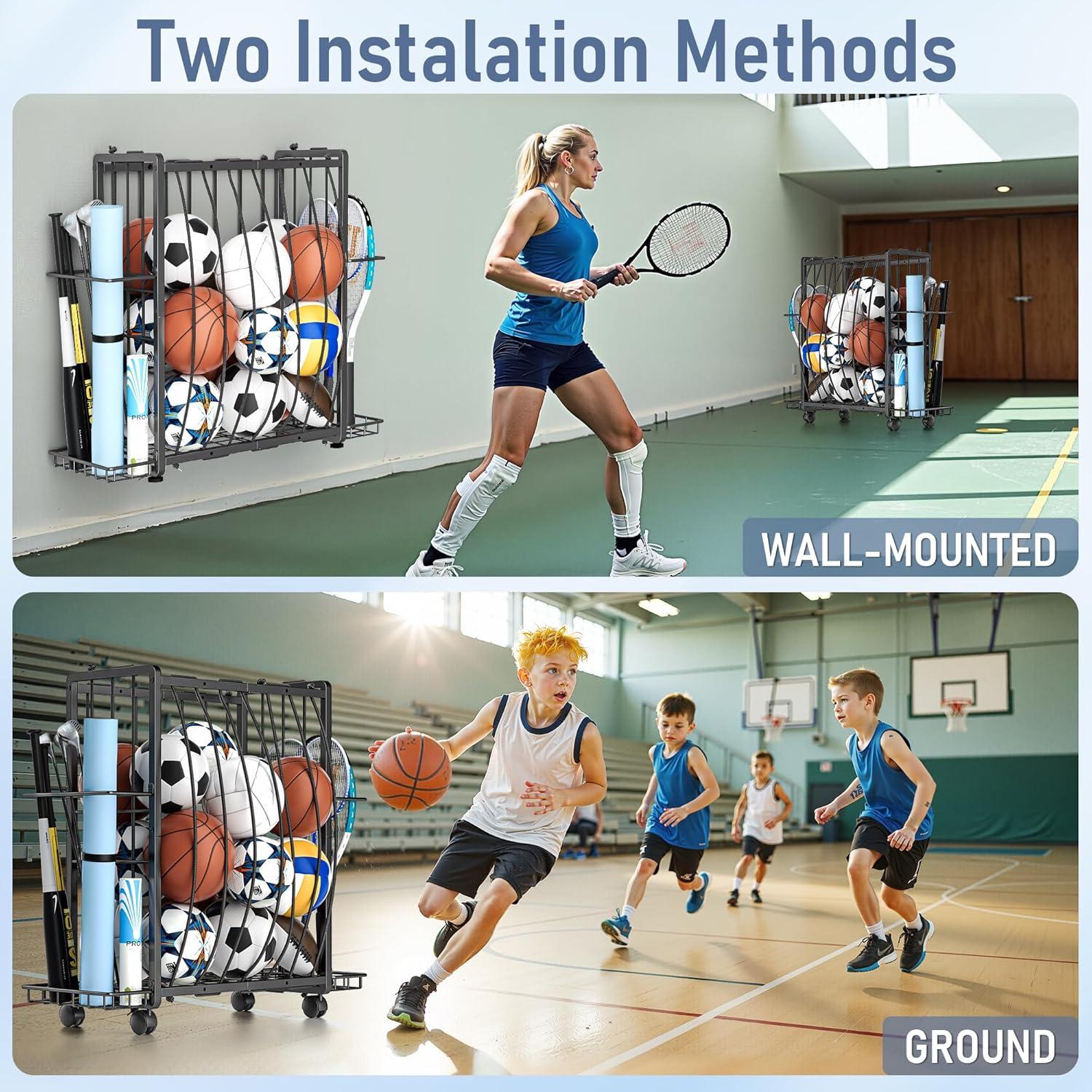 Organizador de Pelotas DUDUXI para Garaje con Ruedas y Ganchos