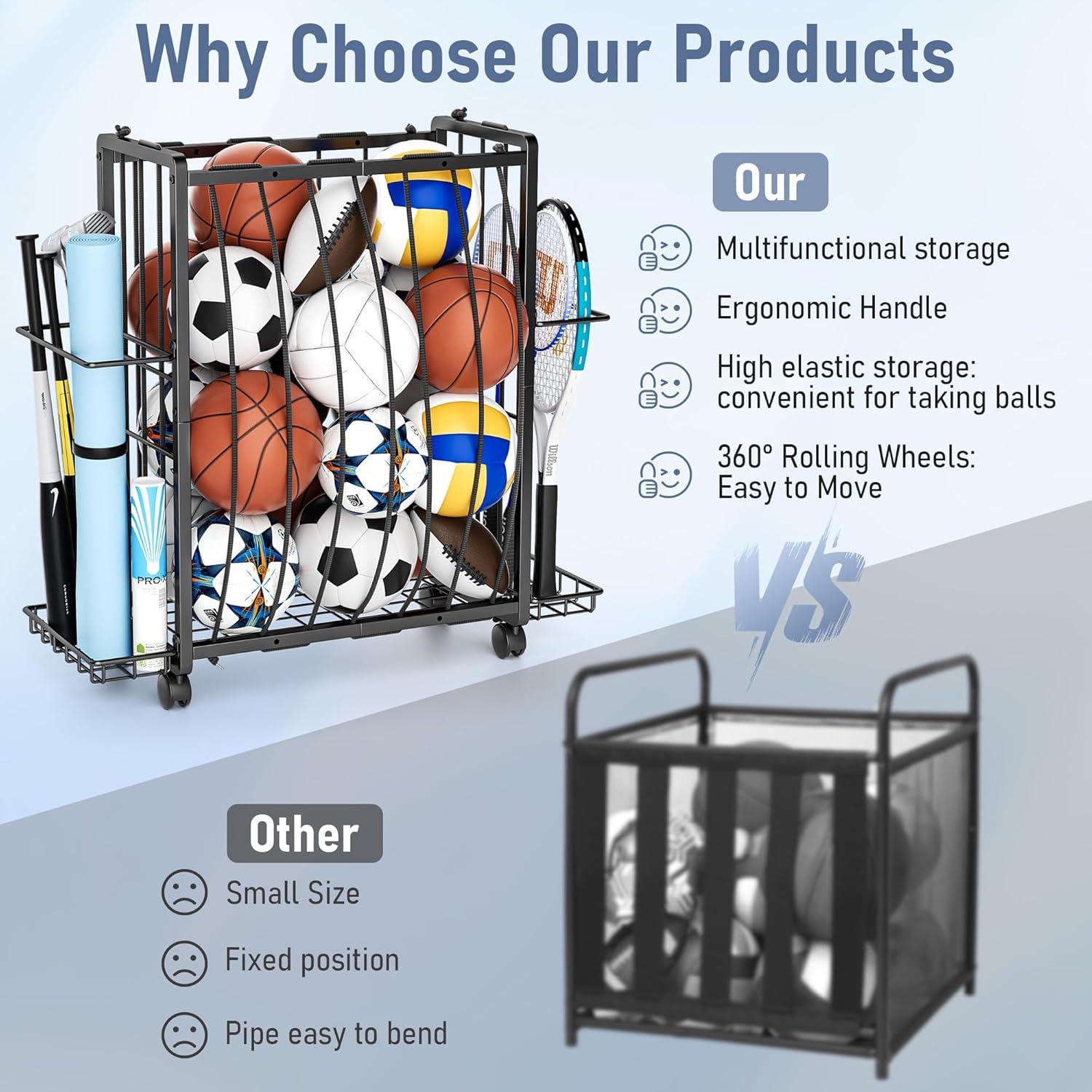 Organizador de Pelotas DUDUXI para Garaje con Ruedas y Ganchos