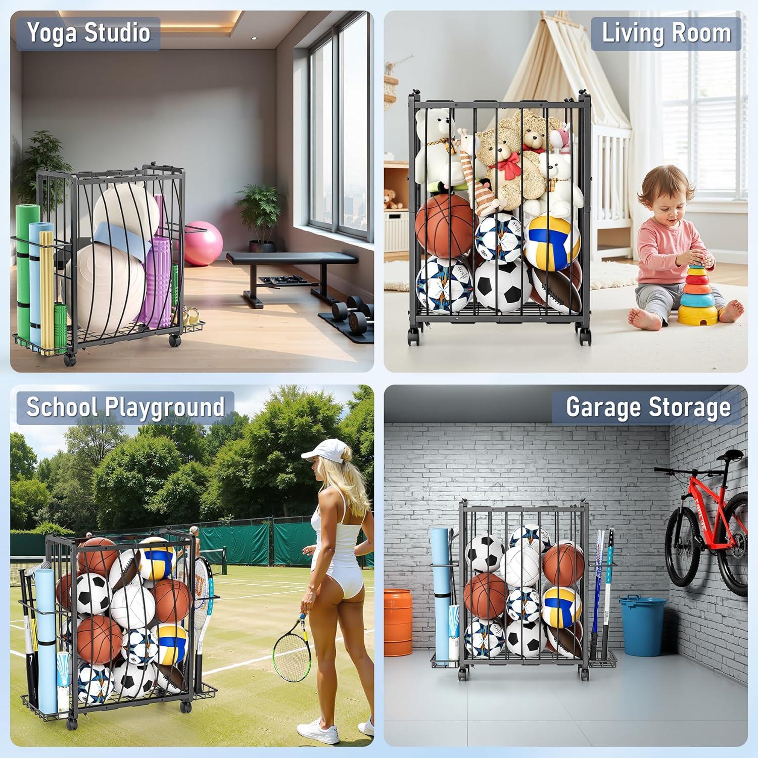 Organizador de Pelotas DUDUXI para Garaje con Ruedas y Ganchos